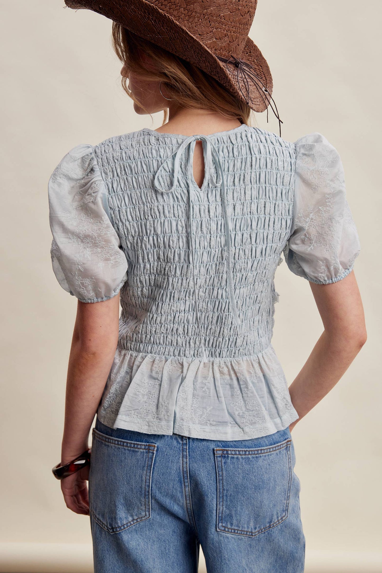 Smocked Lace Puff Sleeve Top