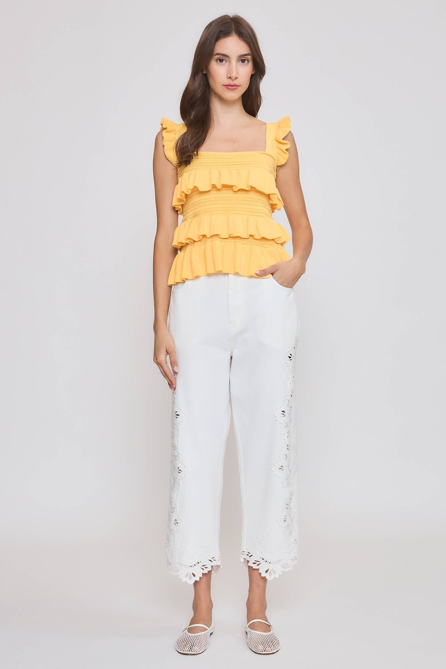 Camellia - CW10030E Red Ruffled Knit Sleeveless Top
