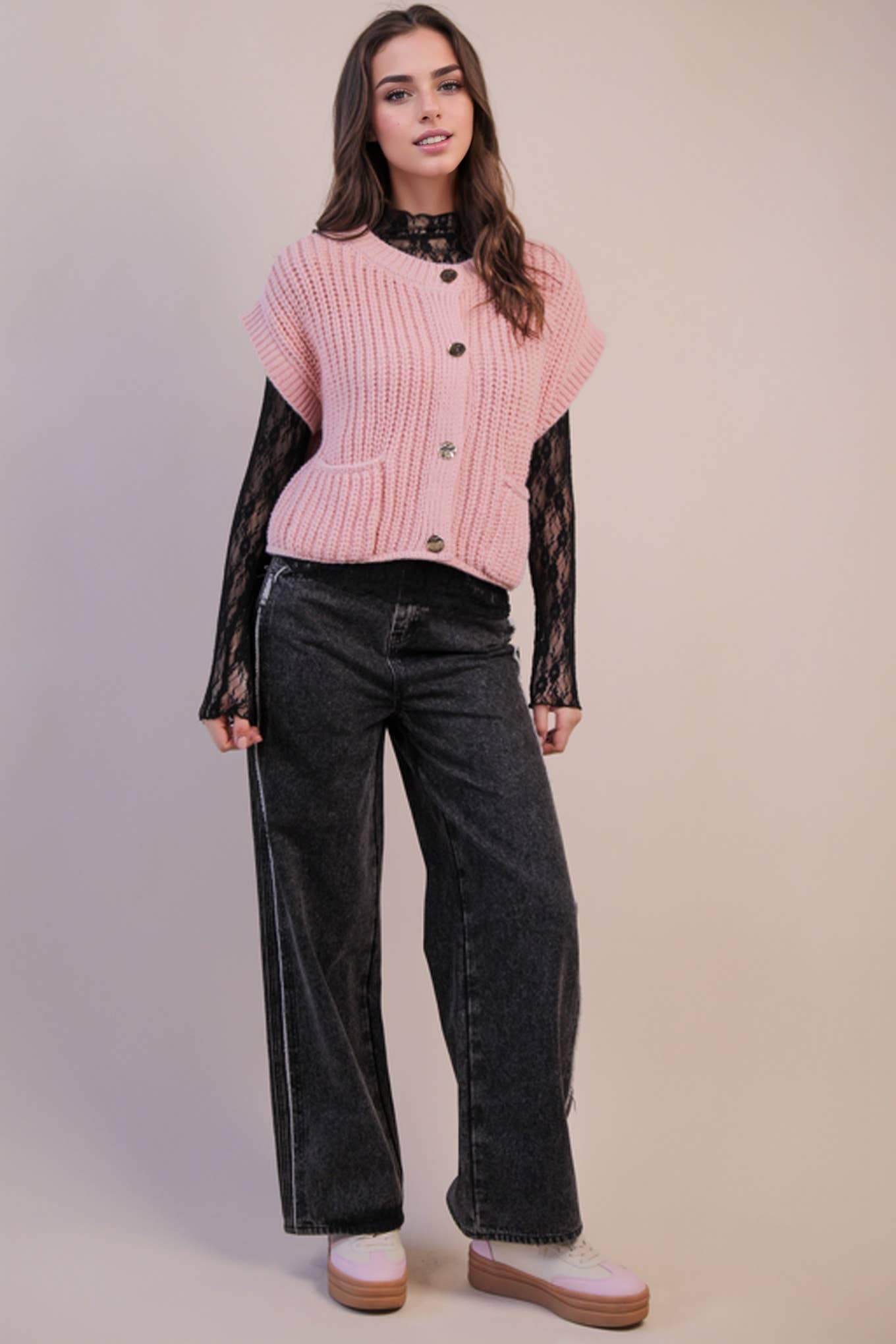 Oversized Button Down Knit Sweater Top