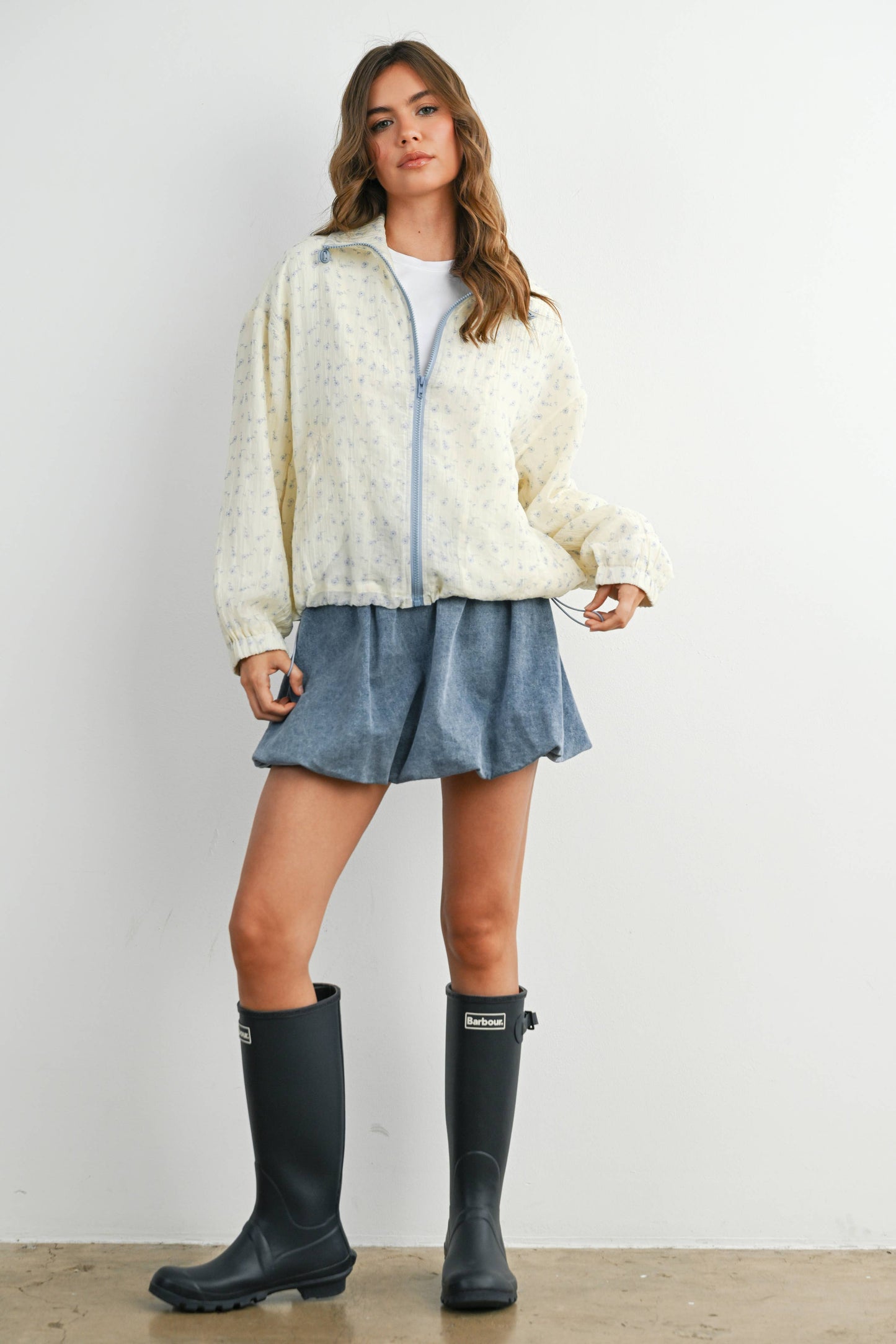 BUTTERMELON - Floral Zip-Up Collared Jacket - BMJ7882