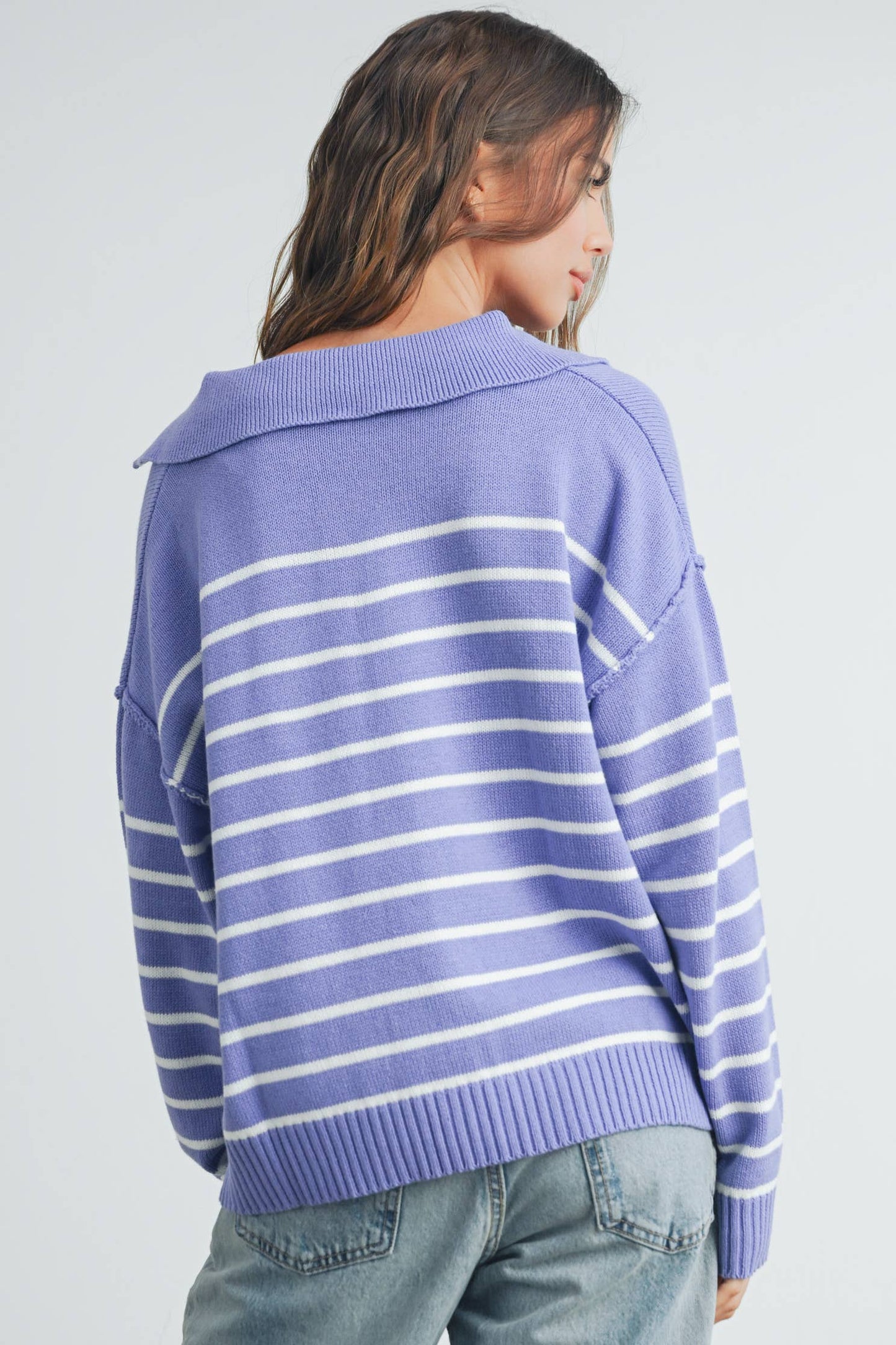 Ivory Striped V-Neck Sweater