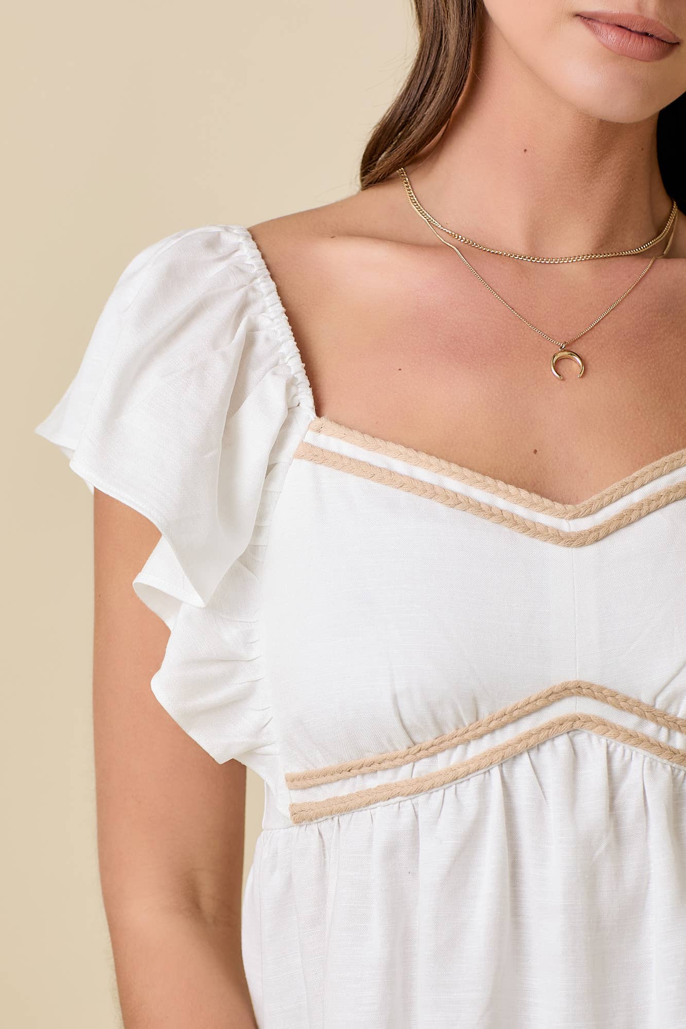 Ruffle Sleeve Peplum Blouse With Rope Embroidery