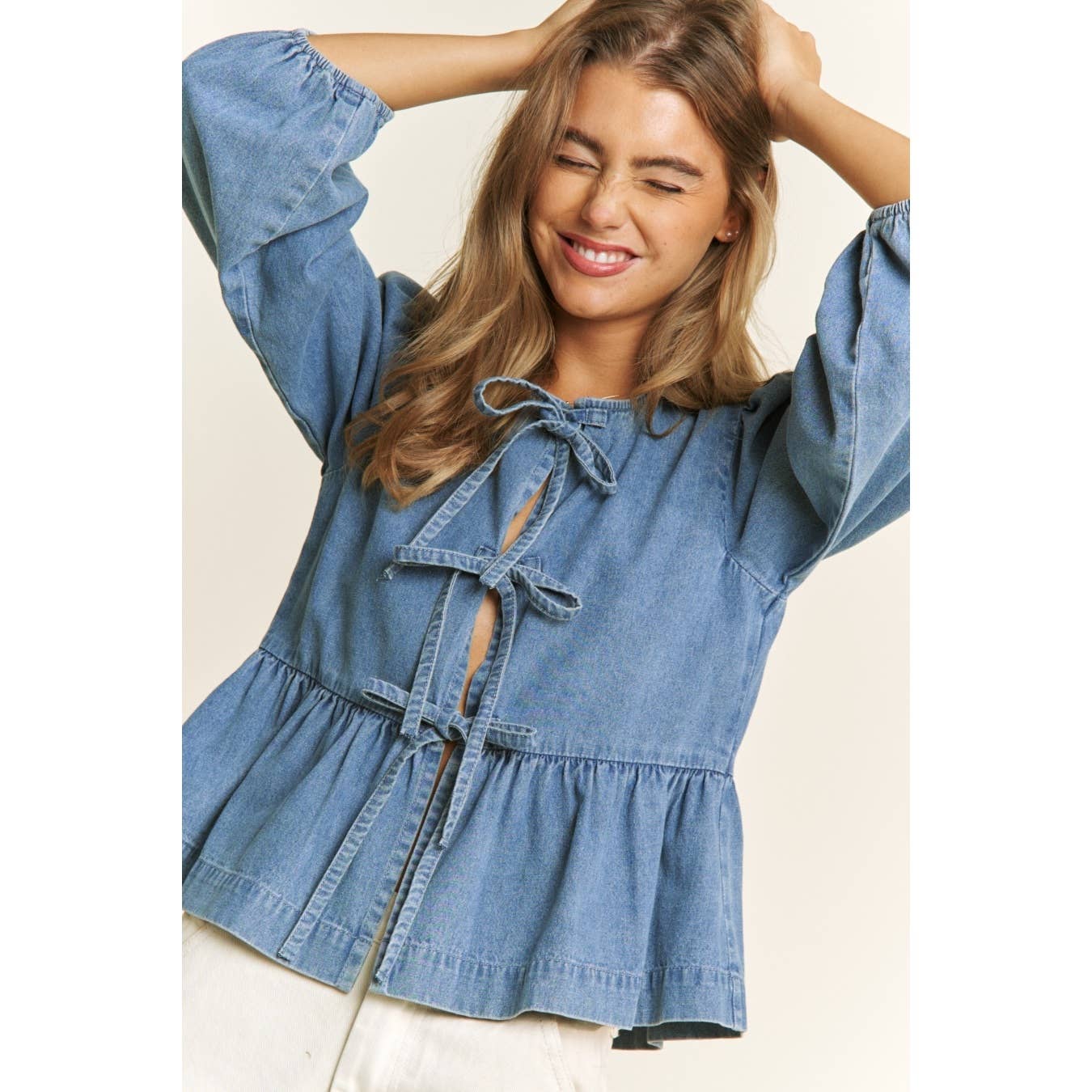 Denim Wash Bow Blouse