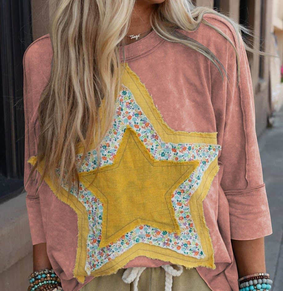 Floral Starbust Exposed Seam Mineral Wash Top