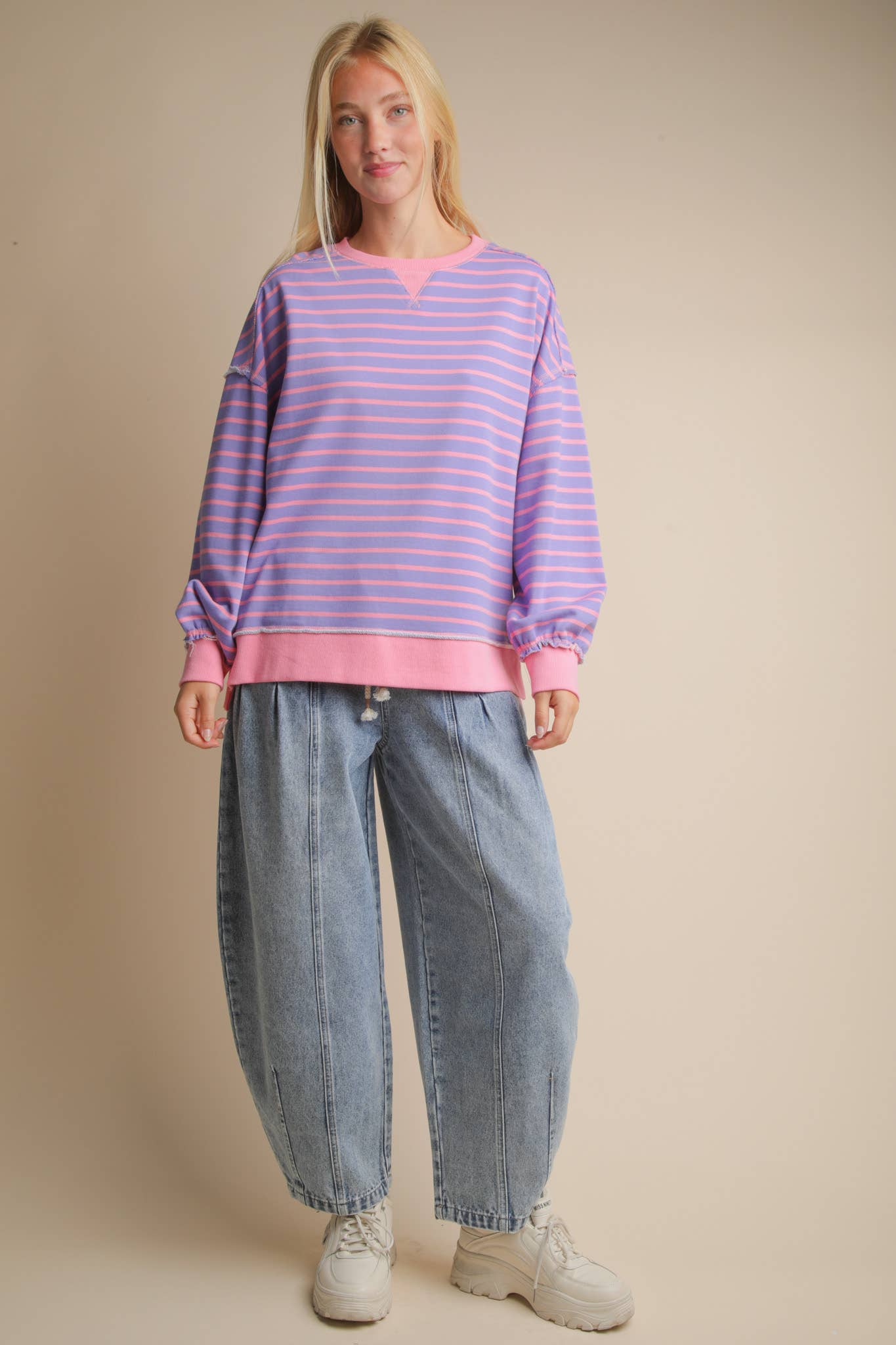 Stripe Lavender/Pink Oversized Knit Top