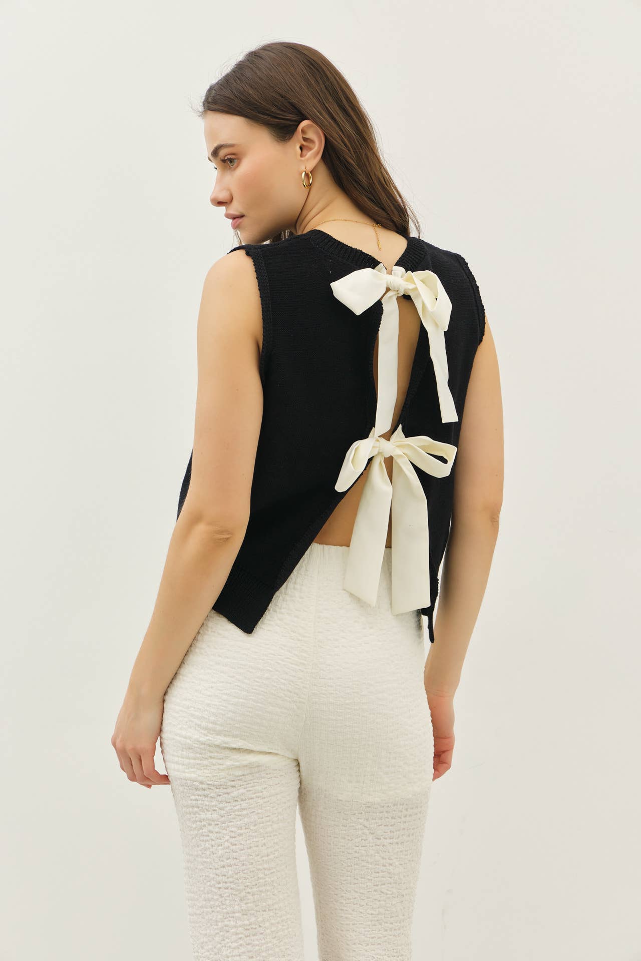 Sweater Vest Top With Bow Tie