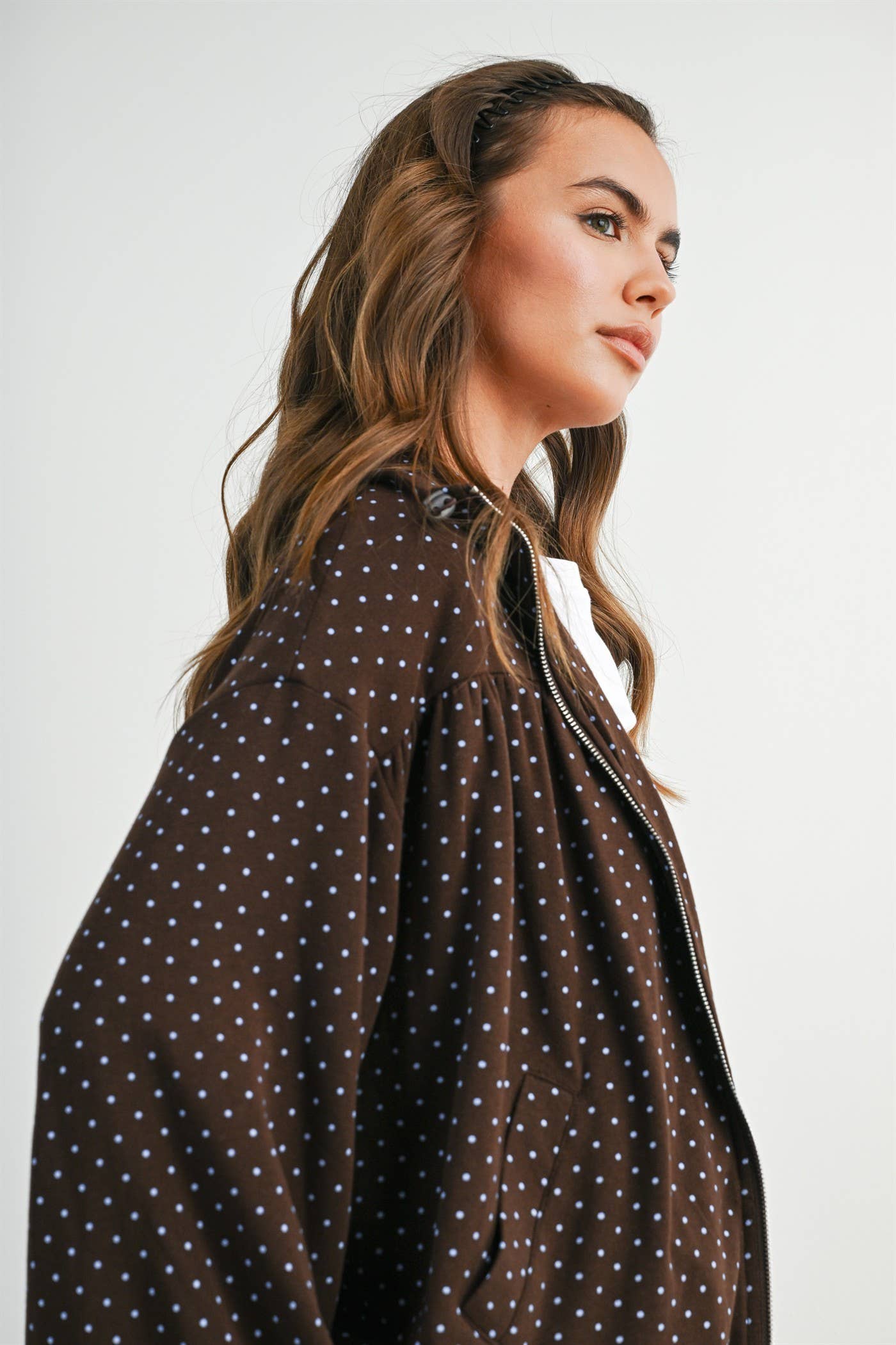 Polka Dot Zip-Up Anorak Jacket