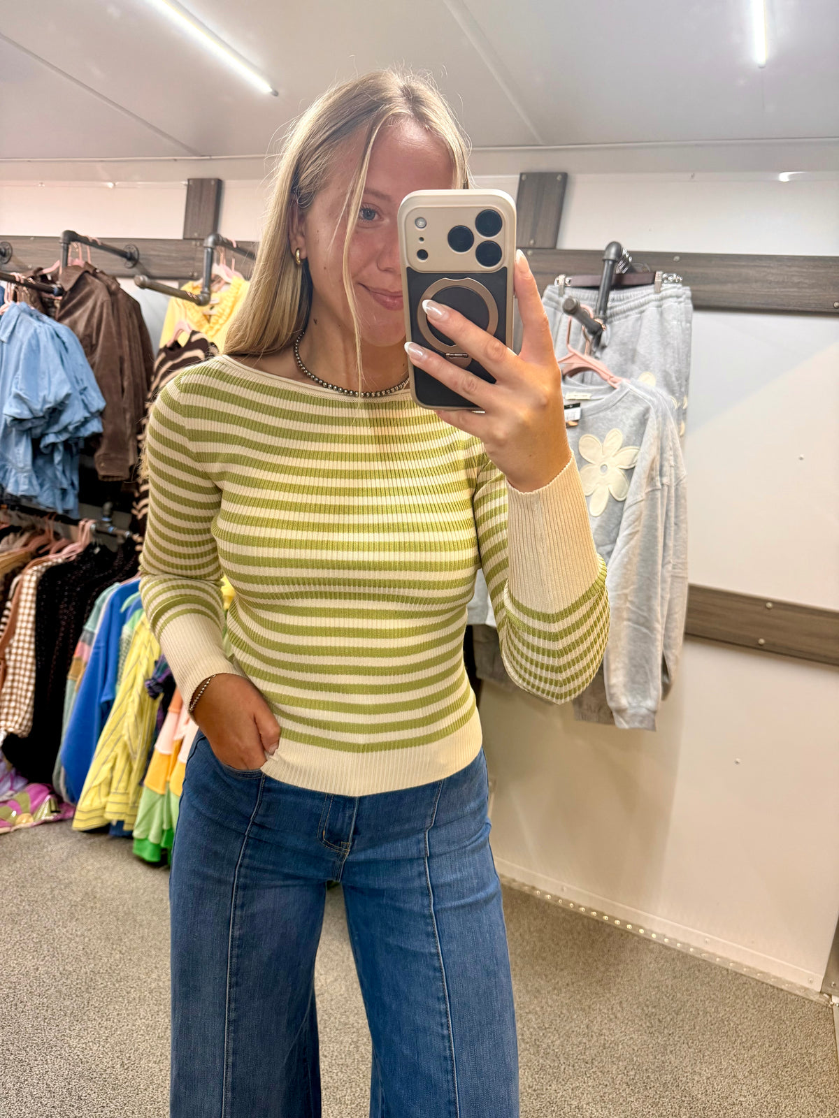 Light Olive Boat Neckline Top