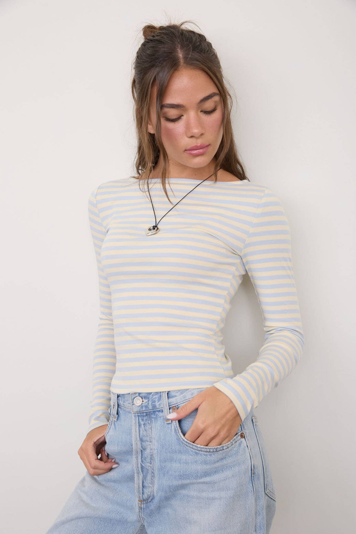 The Workshop Studio - BOAT NECK STRIPE LONG SLEEVE KNIT TOP
