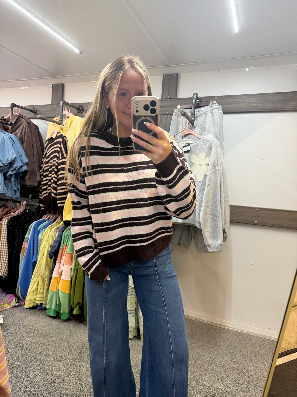Pink Multi Color Crewneck Sweater
