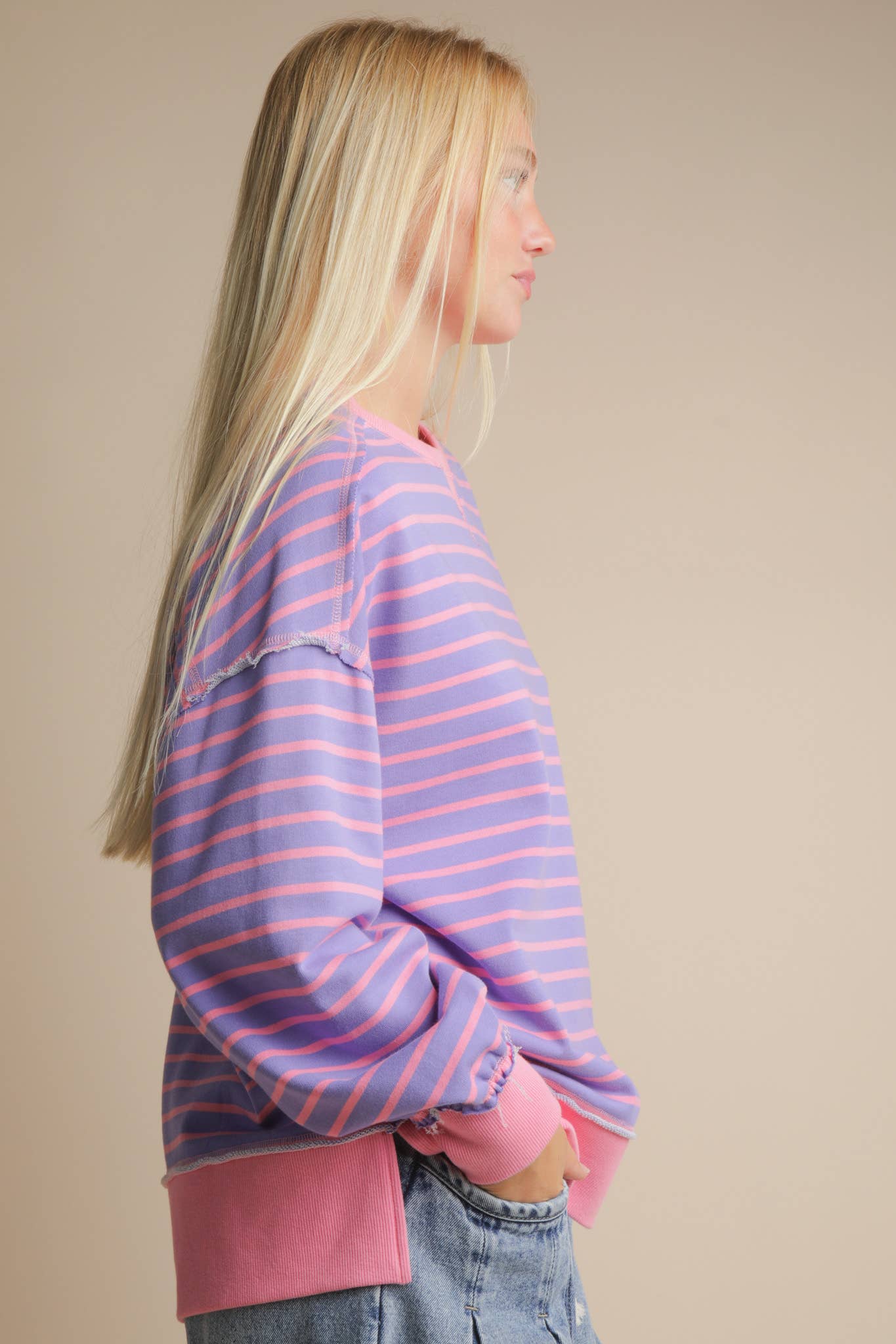 Stripe Lavender/Pink Oversized Knit Top