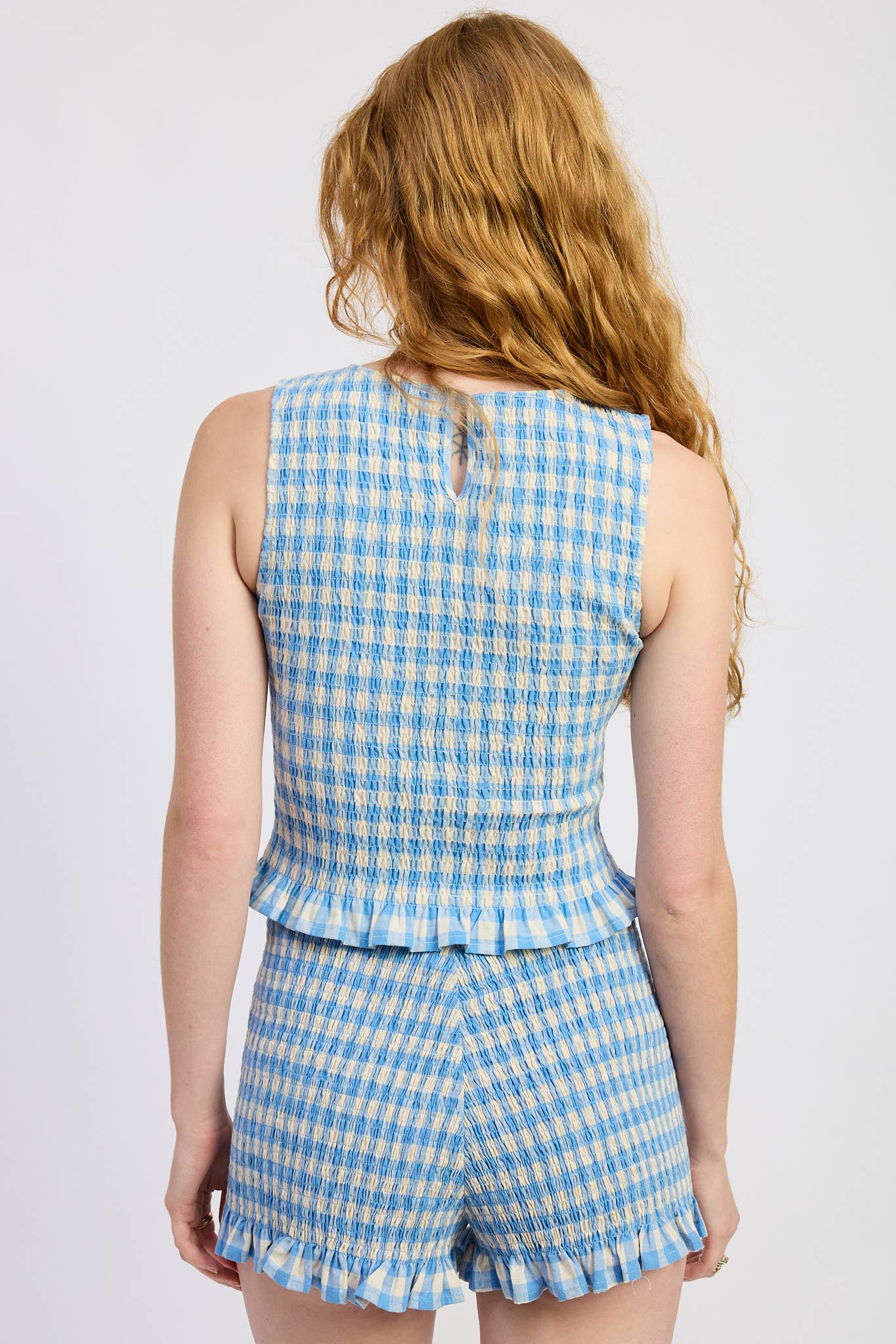 Blue Gingham Smocked Top