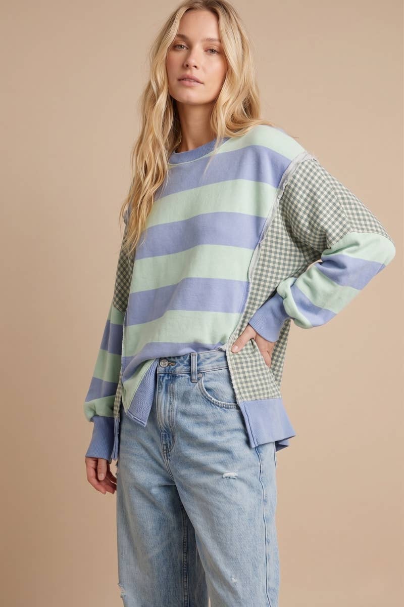 Mixed-Print Deconstructed Pullover