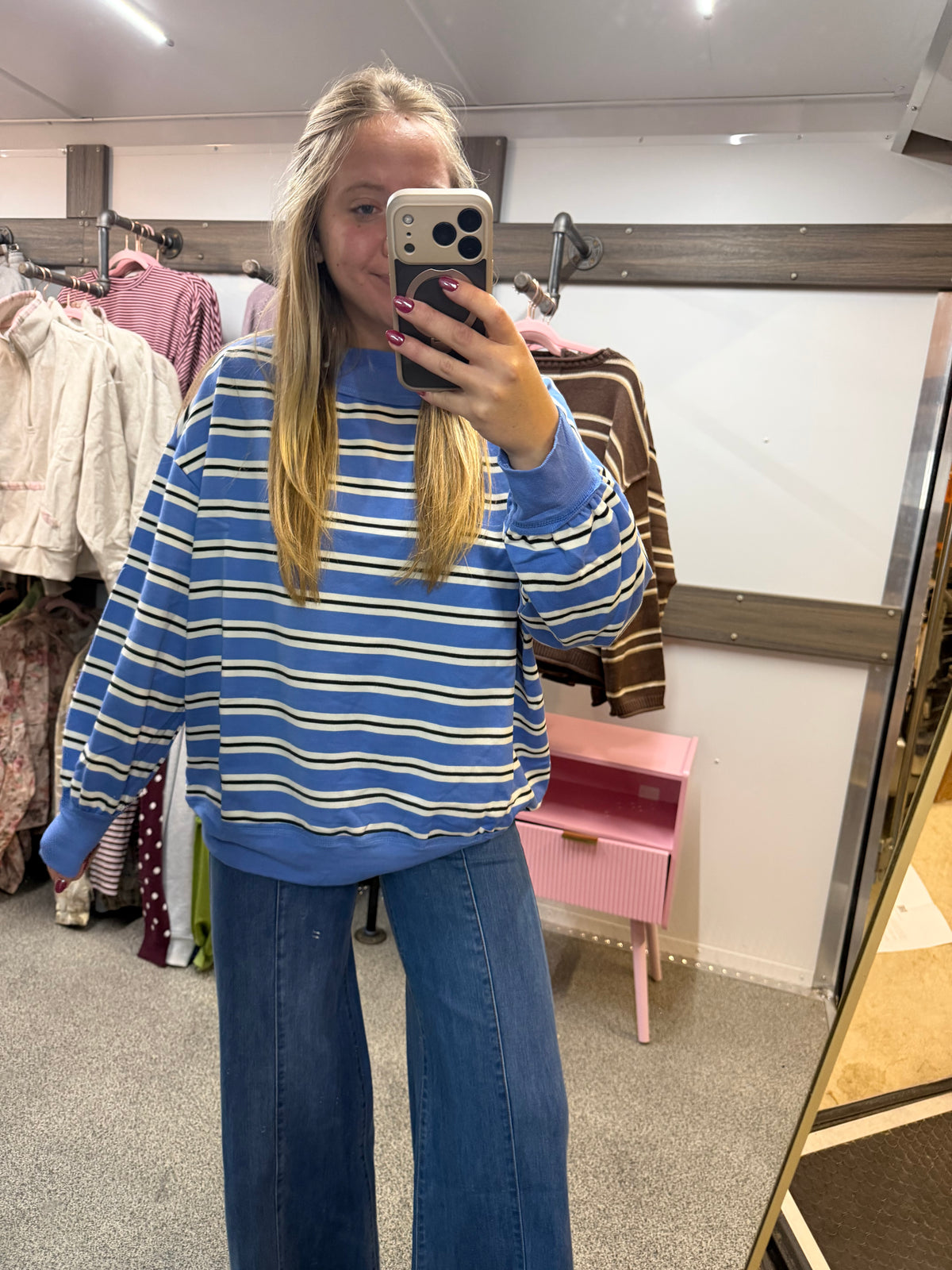 Blue Striped Mock Neck
