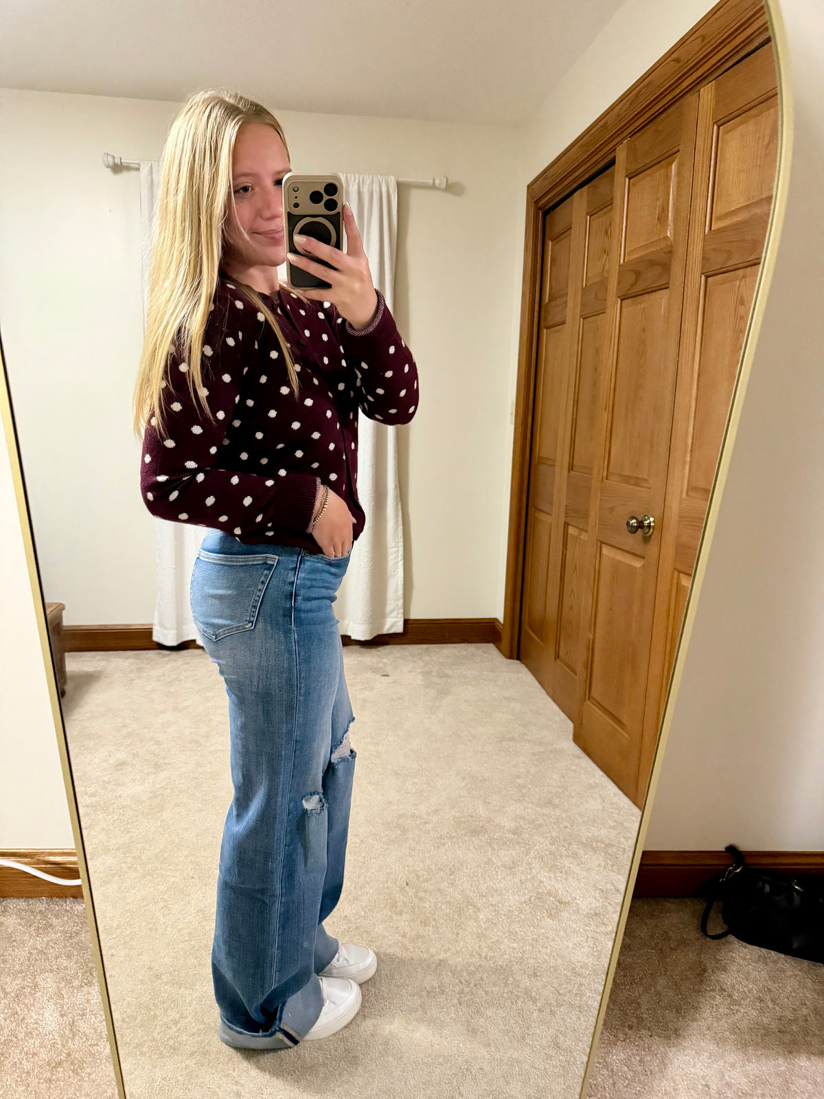 High Rise Wide Leg Denim Jeans with Holes