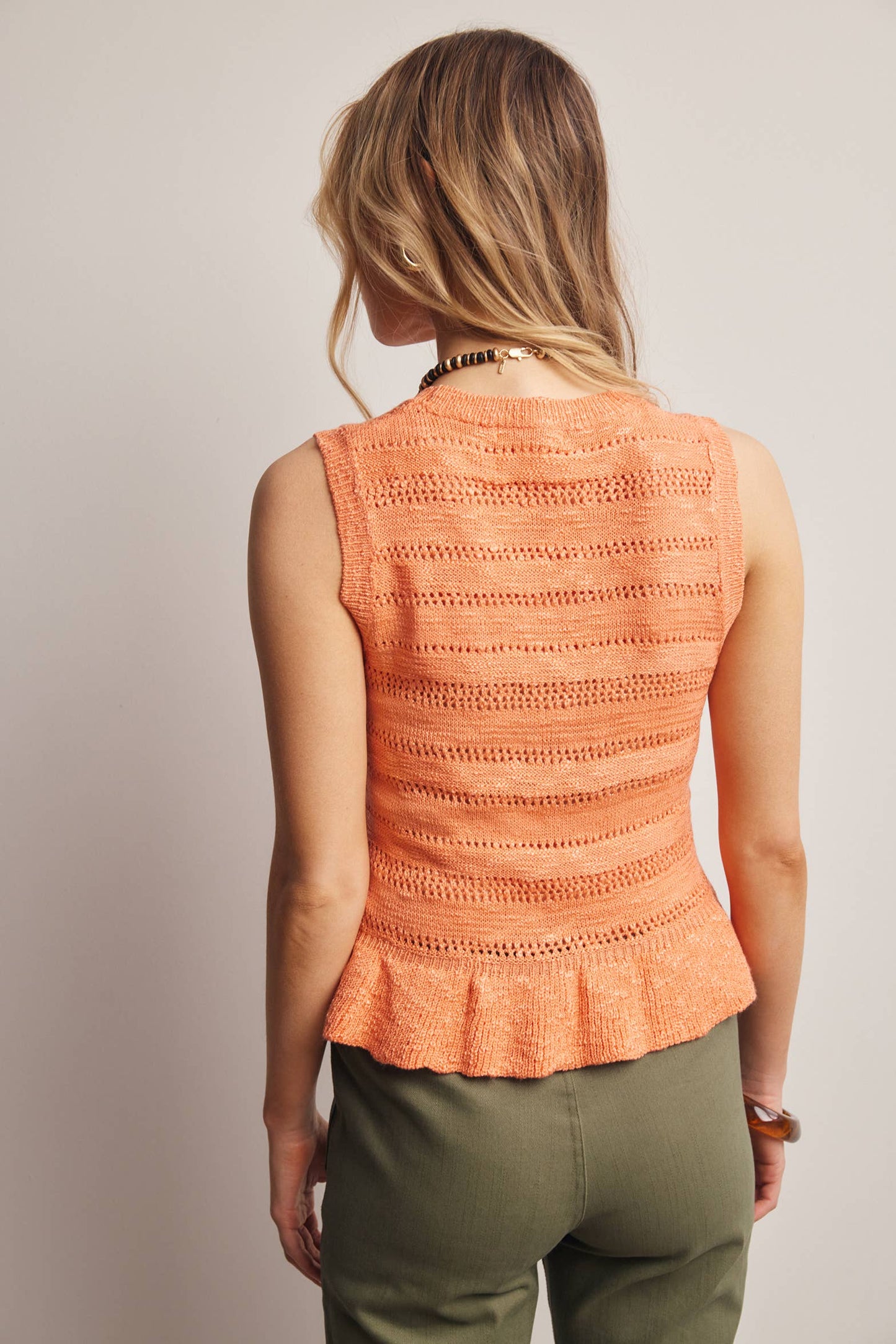 Sleeveless Pointelle Knit Peplum Top