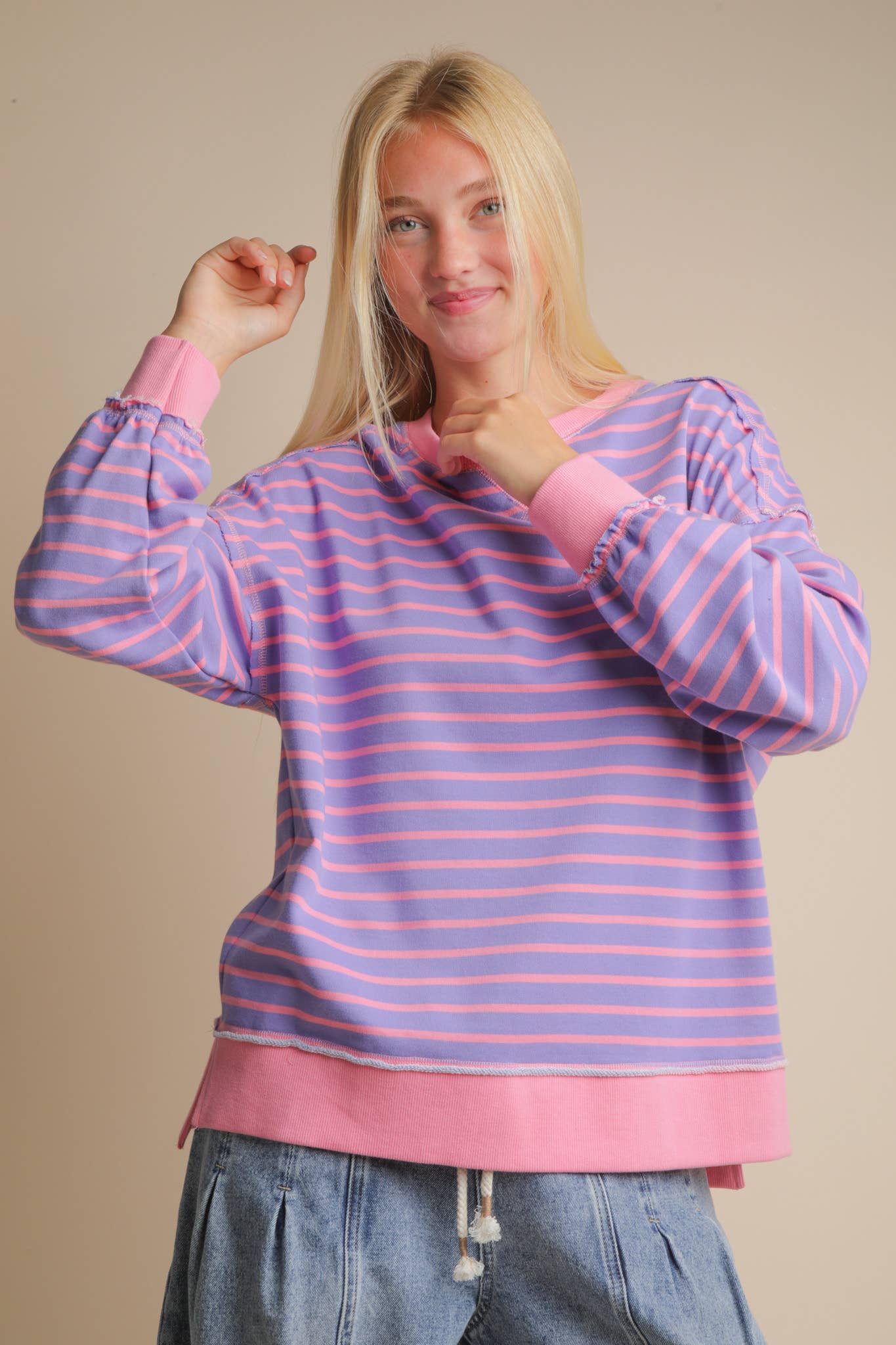 Stripe Lavender/Pink Oversized Knit Top