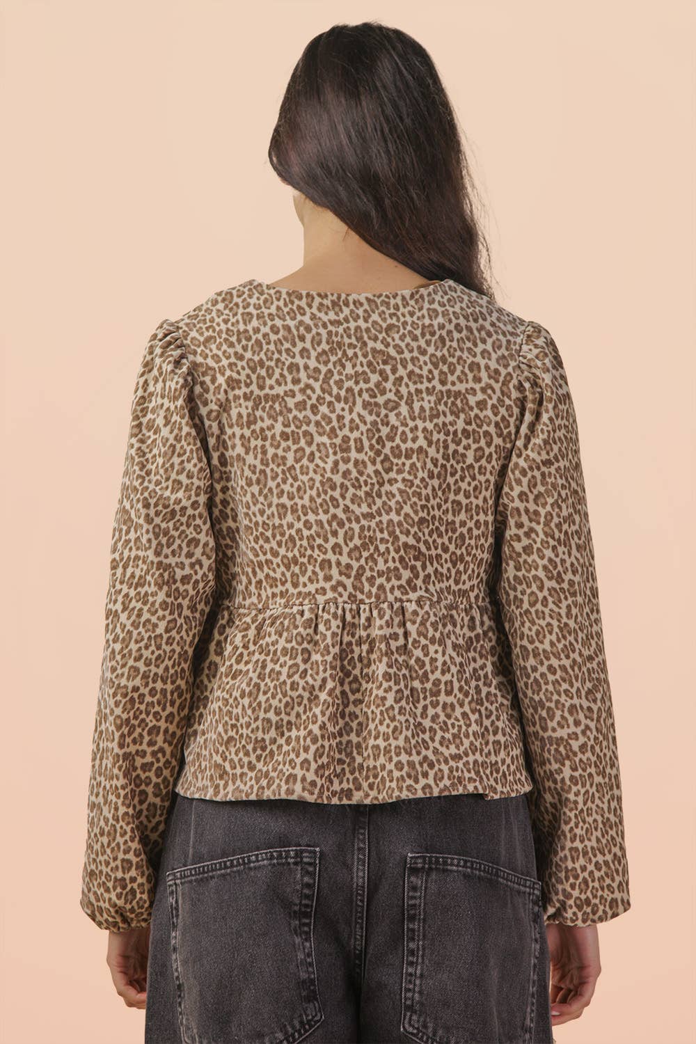 VERY J - NT12244-Leopard Printed Front Tie Woven Blouse Top