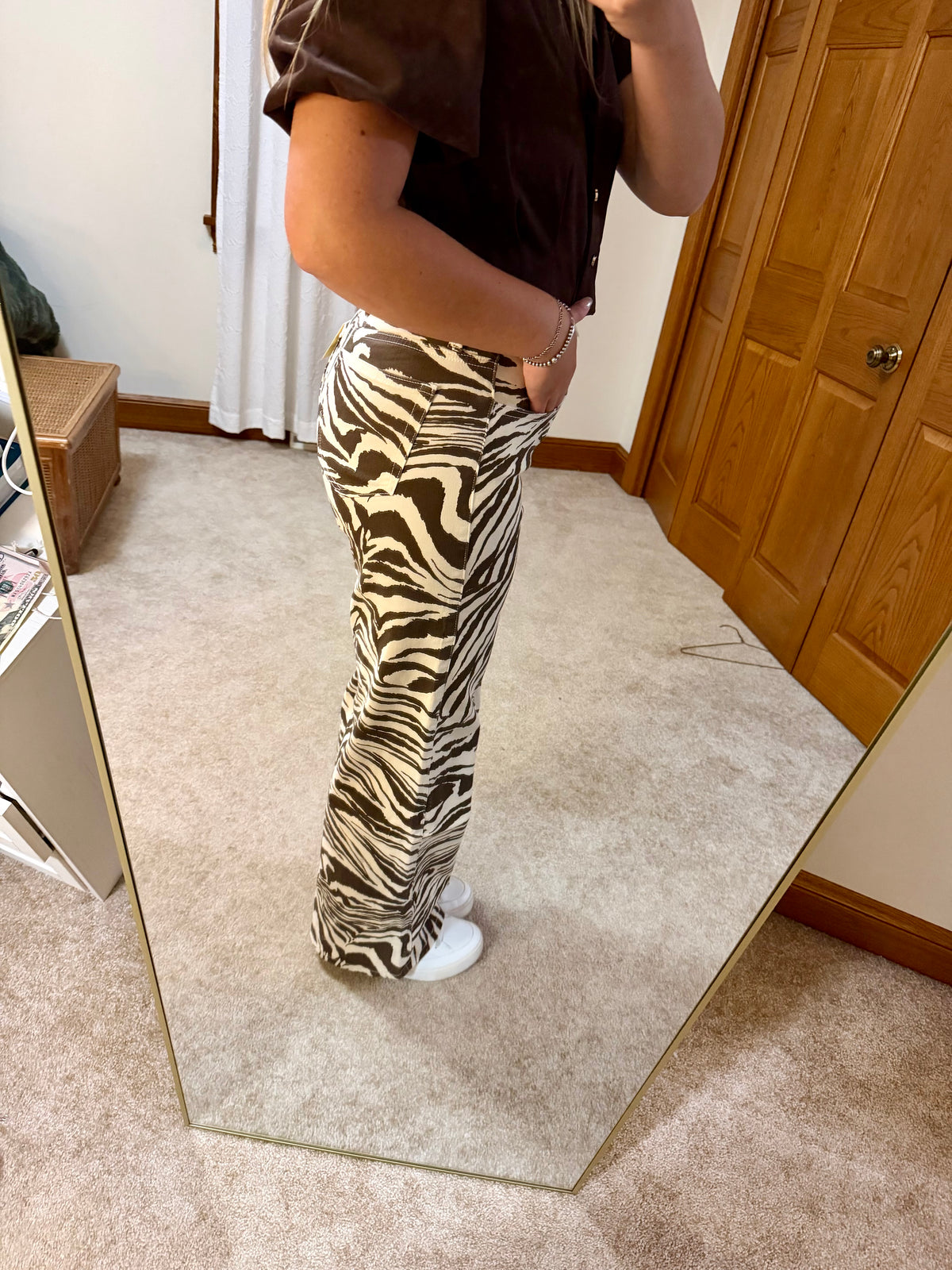 Zebra Mid Rise Wide Leg Jeans