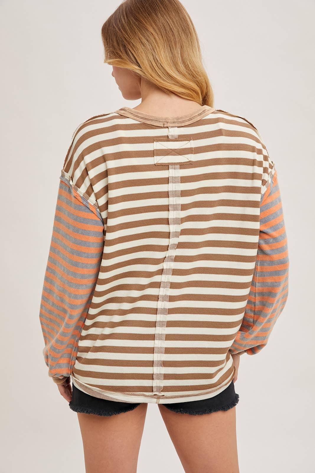 Bluivy - STRIPE CONTRAST EXPOSED SEAM LOOSE FIT KNIT PULLOVER
