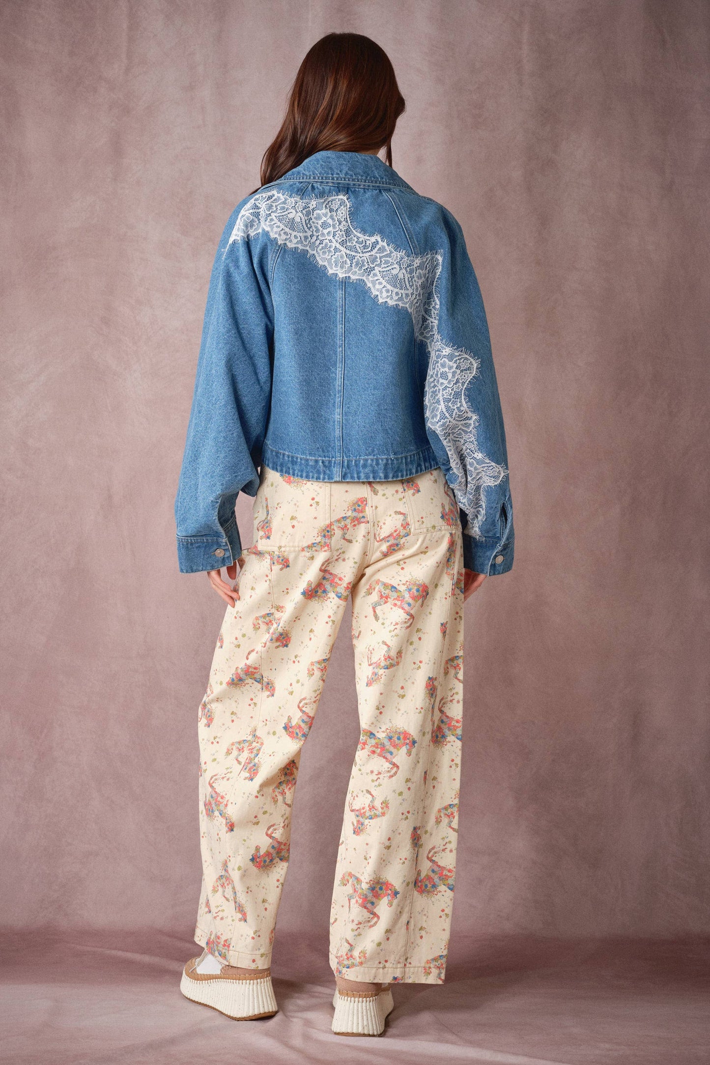 Lace Trim Dolman Denim Jacket