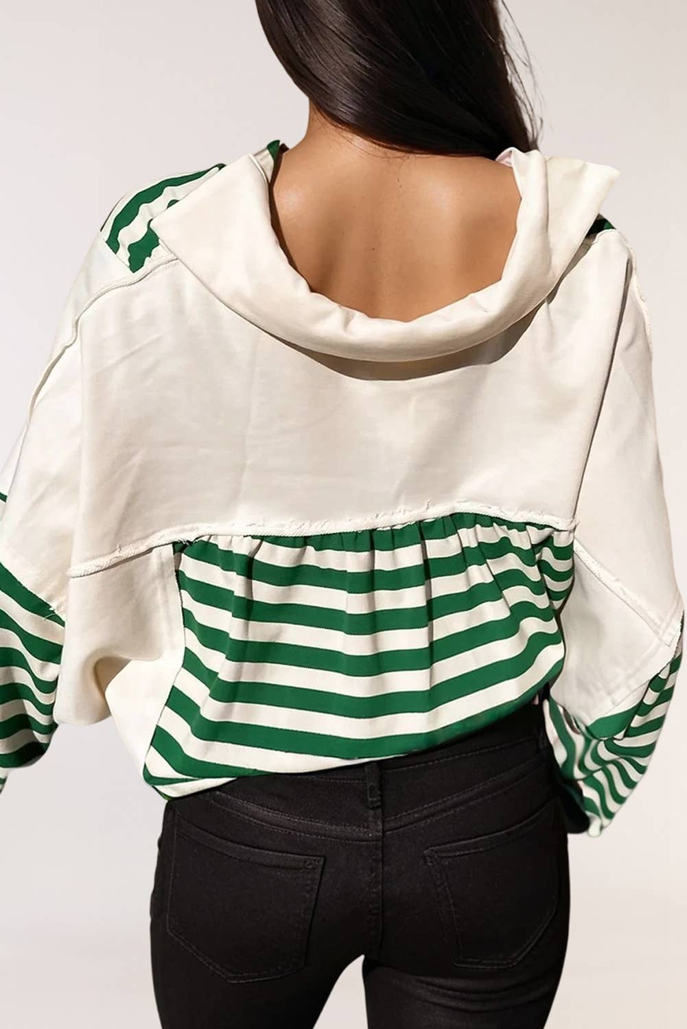 Stripe Colorblock Collared V Neck Cropped Knit Pullover