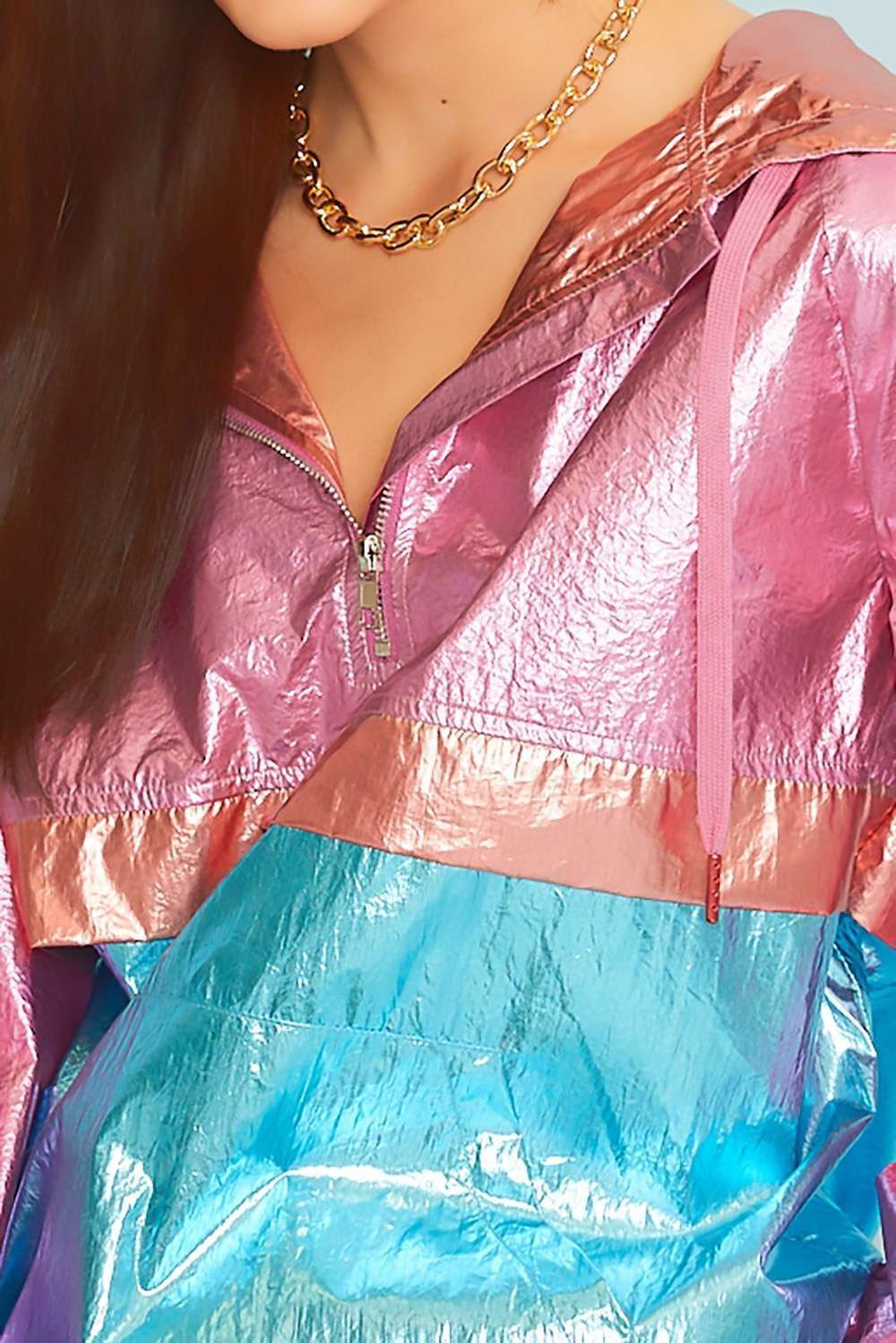 Color Block Hoodie Metalic Windbreaker