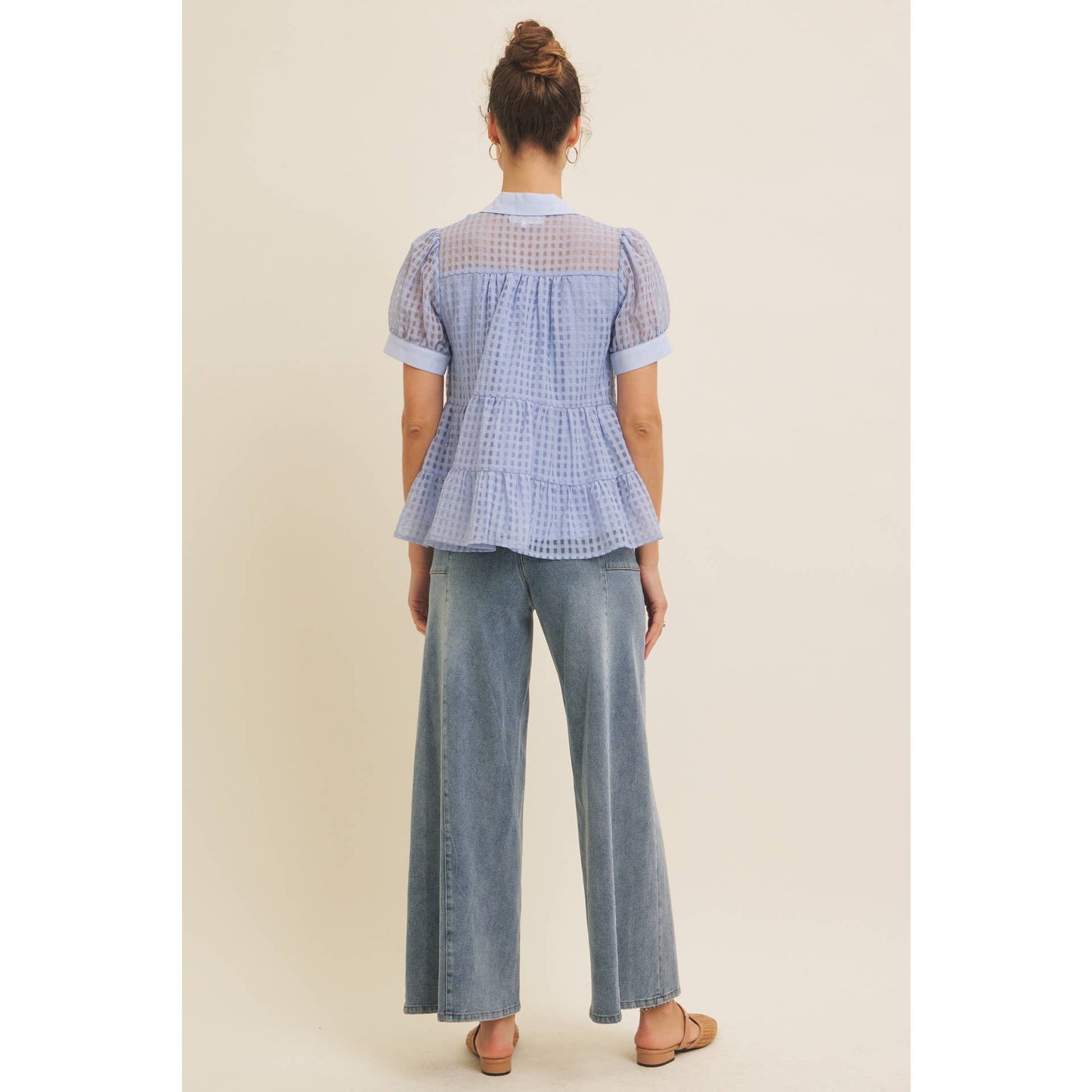 ORGANZA PLAID BUTTON-DOWN BLOUSE