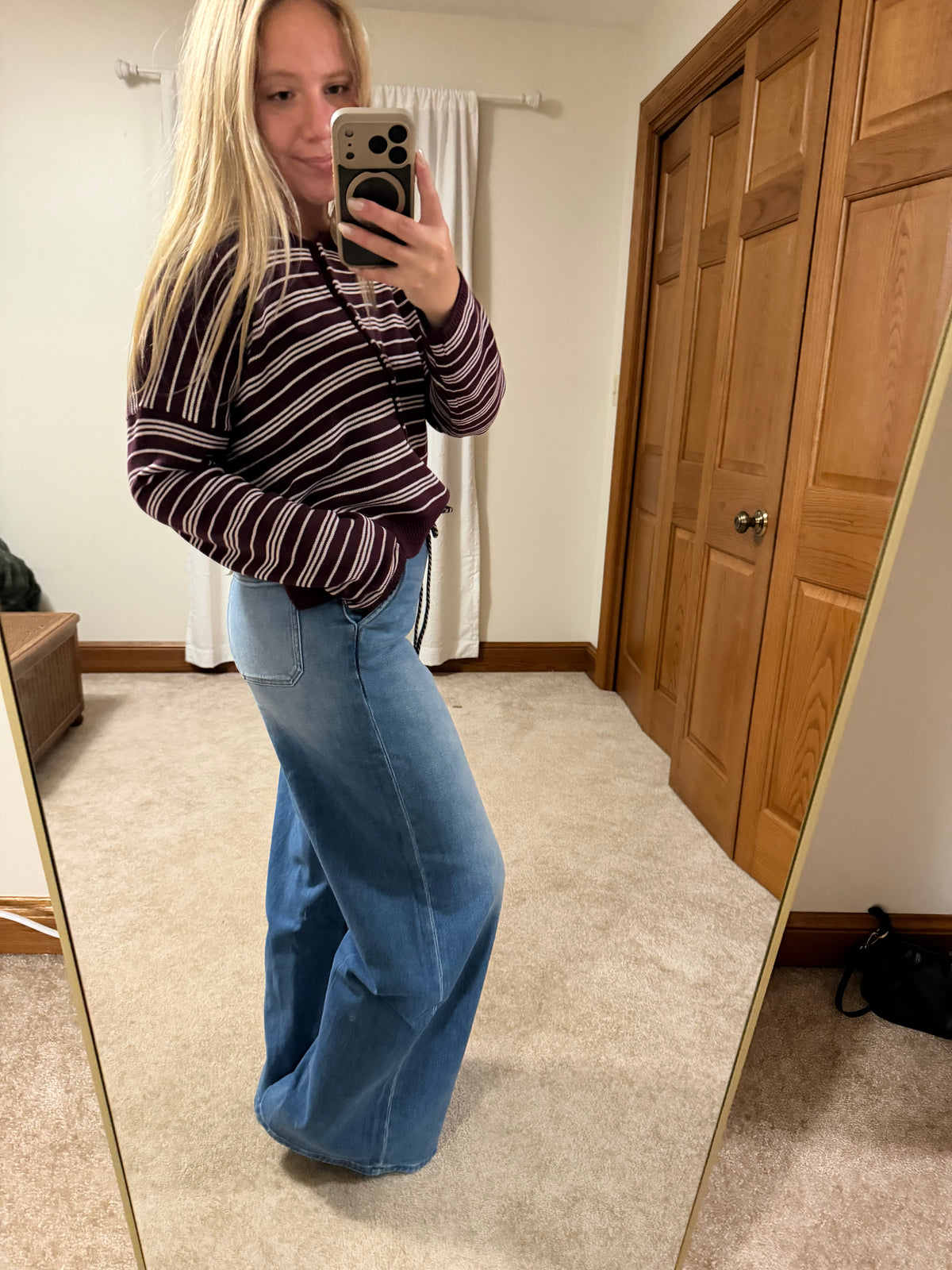 Drawstring High Rise Wide Leg Denim Jeans