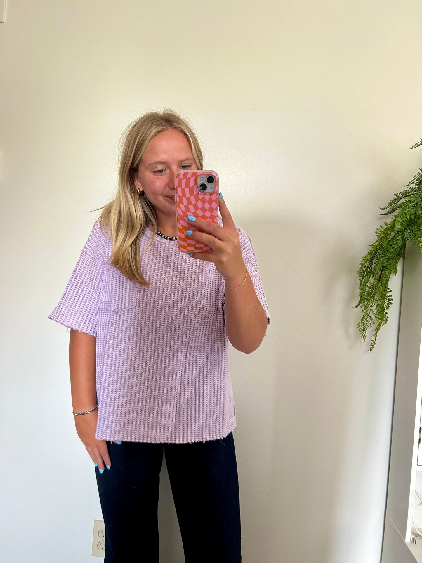 Mineral Washed Waffle Knit Short Sleeve Top