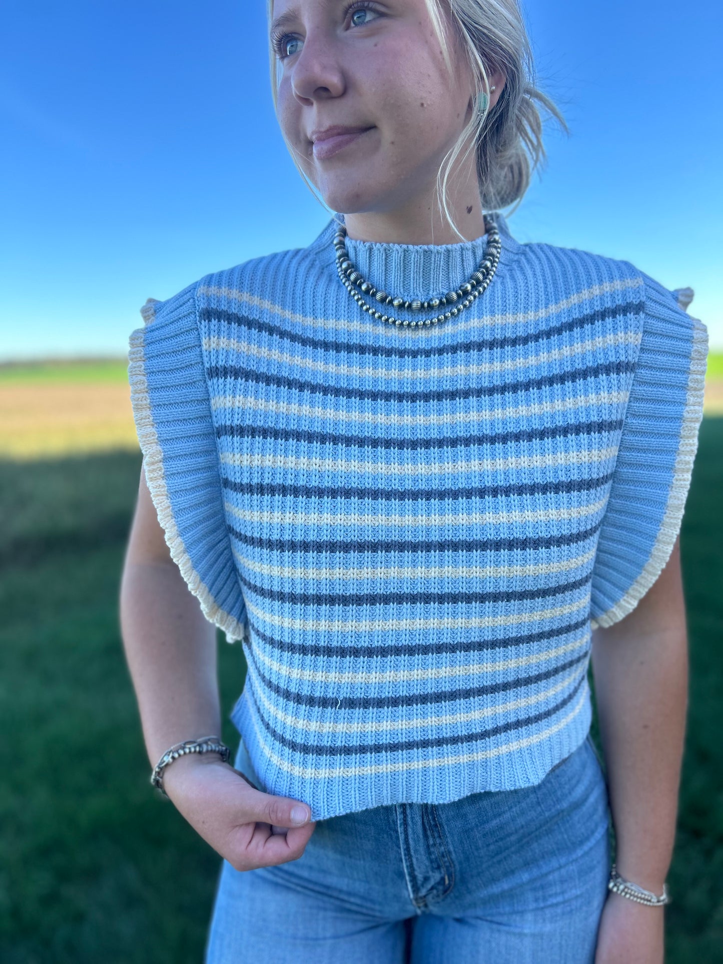 Blue Striped Sweater Vest