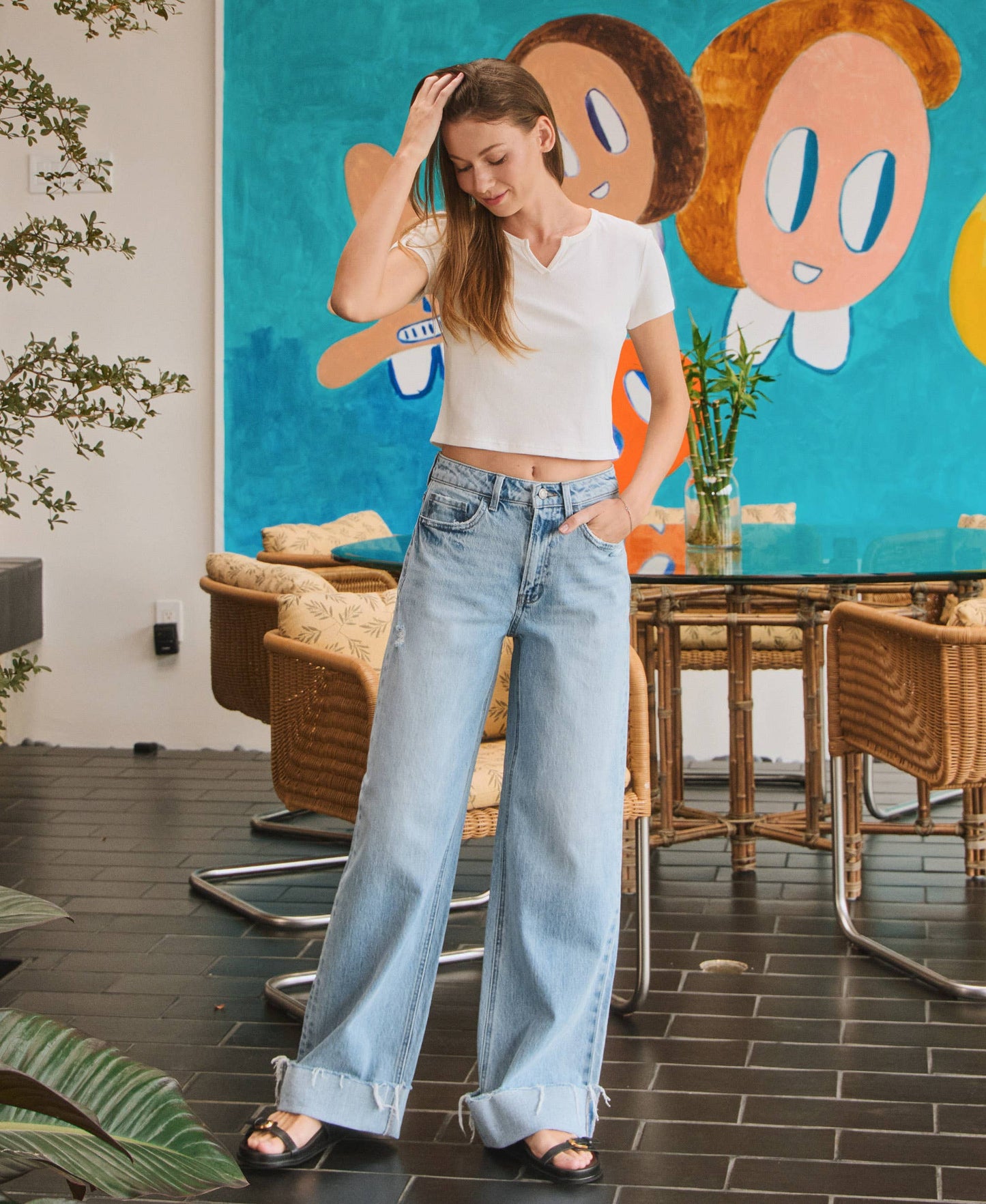 SUPER HIGH RISE CUFFED BAGGY WIDE LEG JEANS (VERVET by FLYING MONKEY)