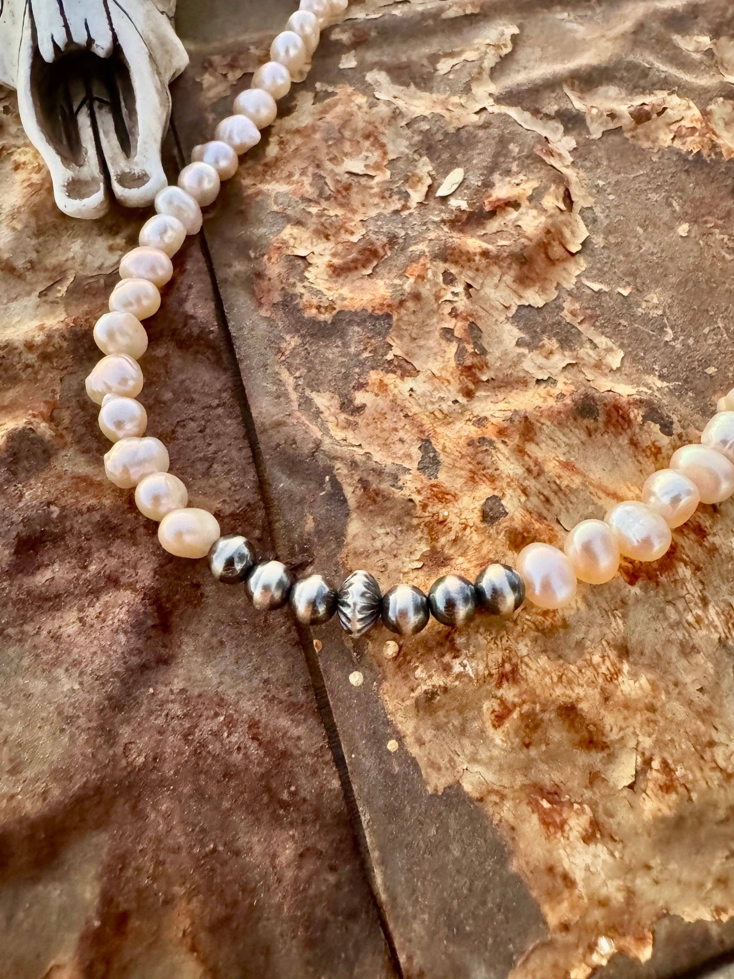 Wild Hancock Creations - Navajo Pearl Necklace/Fresh Water Pearl Necklace/Boho Choker