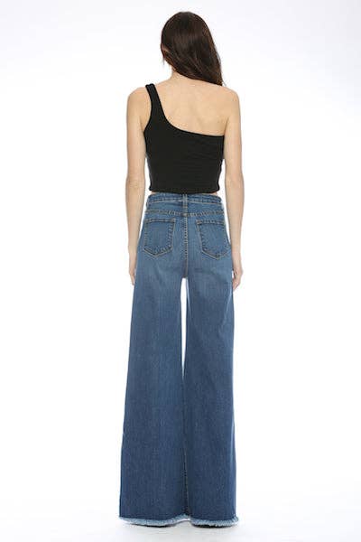 Front Seam Wide Leg Denim Jeans in Med Wash
