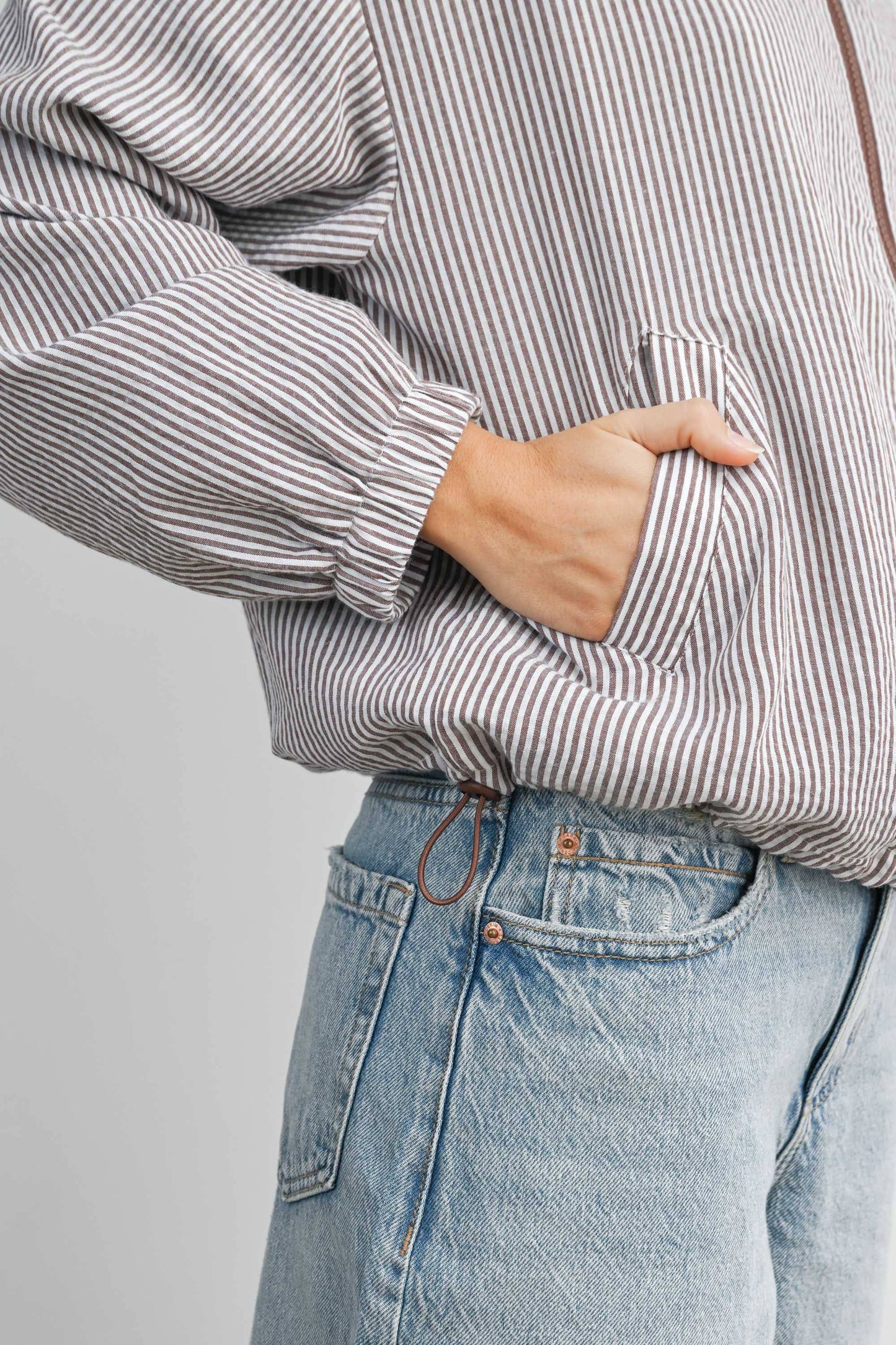 Striped Collared Zip-Front Drawstring Jacket