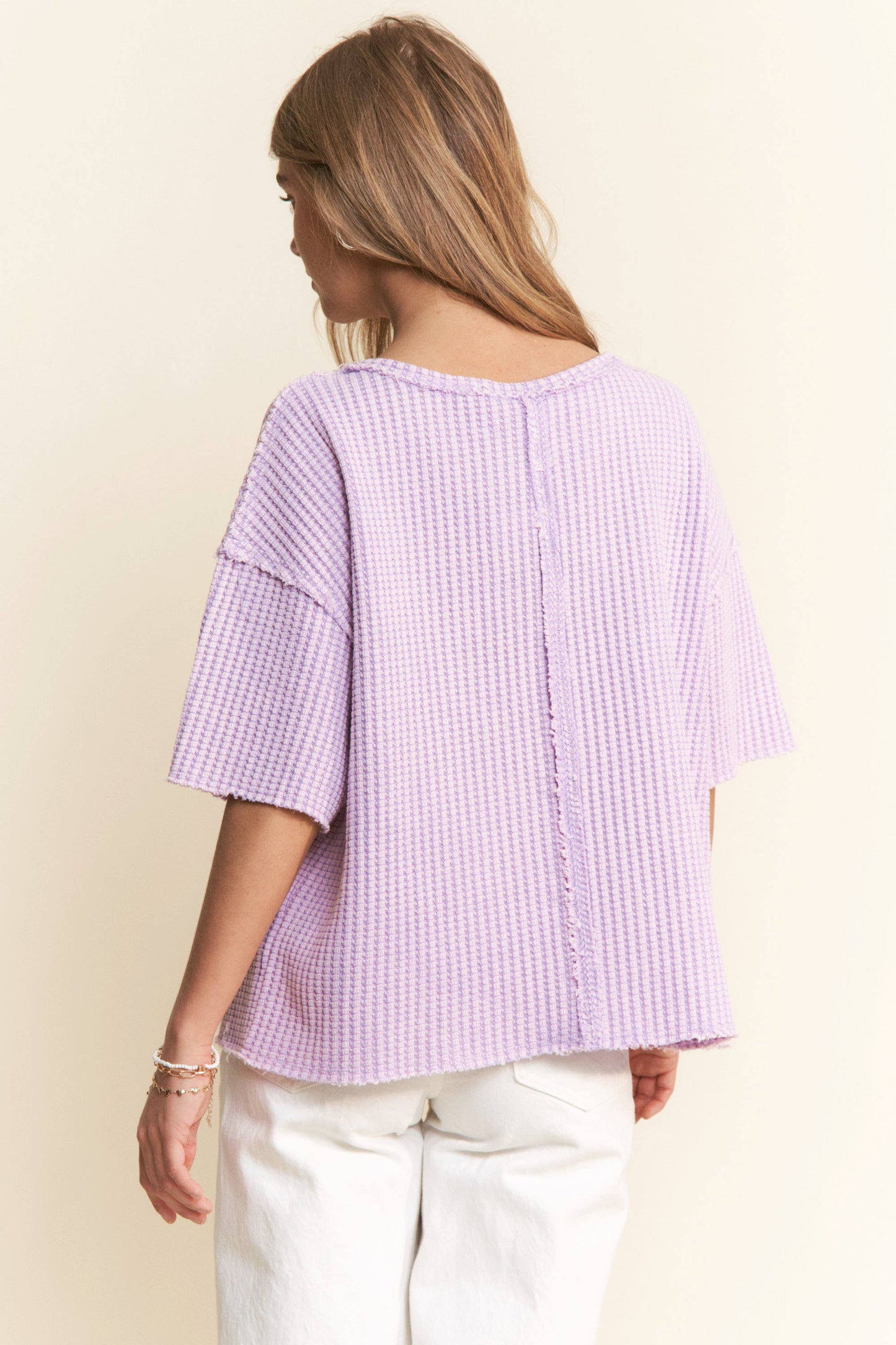 Mineral Washed Waffle Knit Short Sleeve Top
