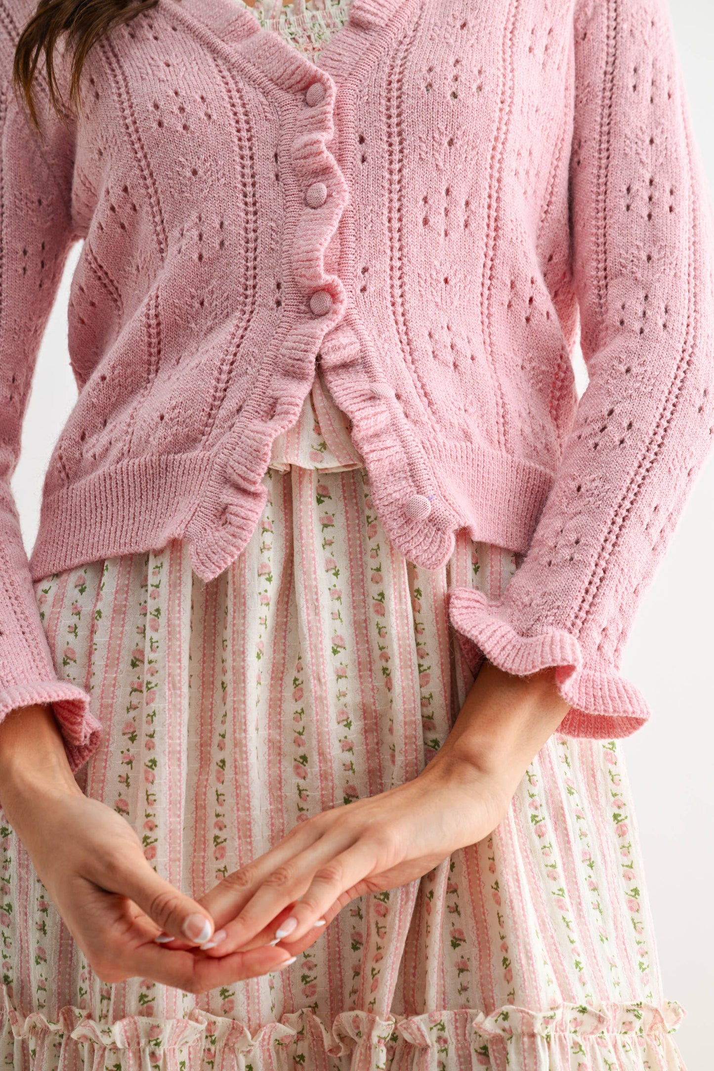 Textured Pink Button-Front Cardigan