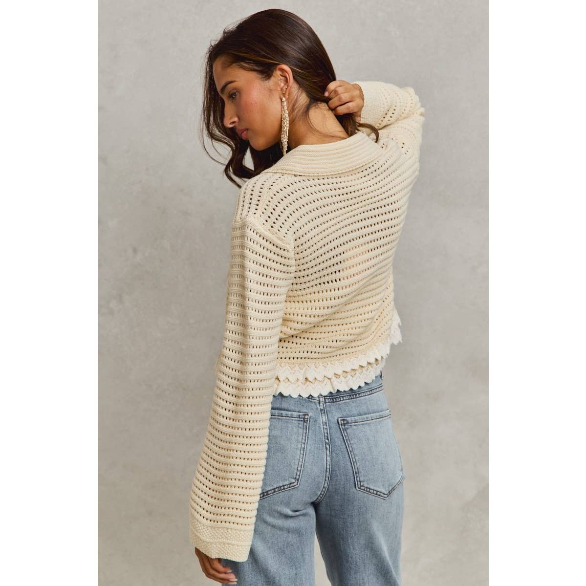 Textured Button Down Sweater Collared Cardigan