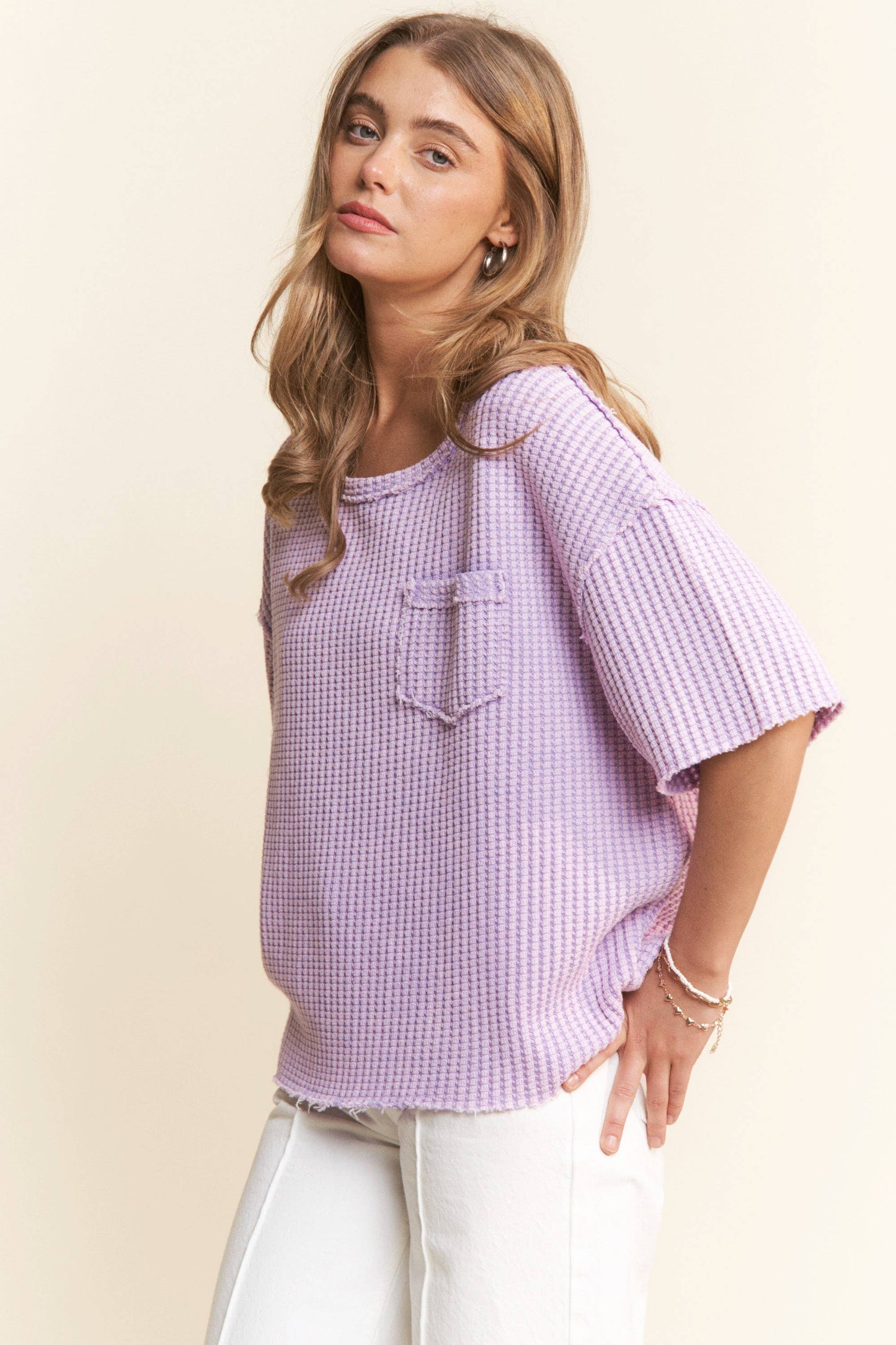 Mineral Washed Waffle Knit Short Sleeve Top