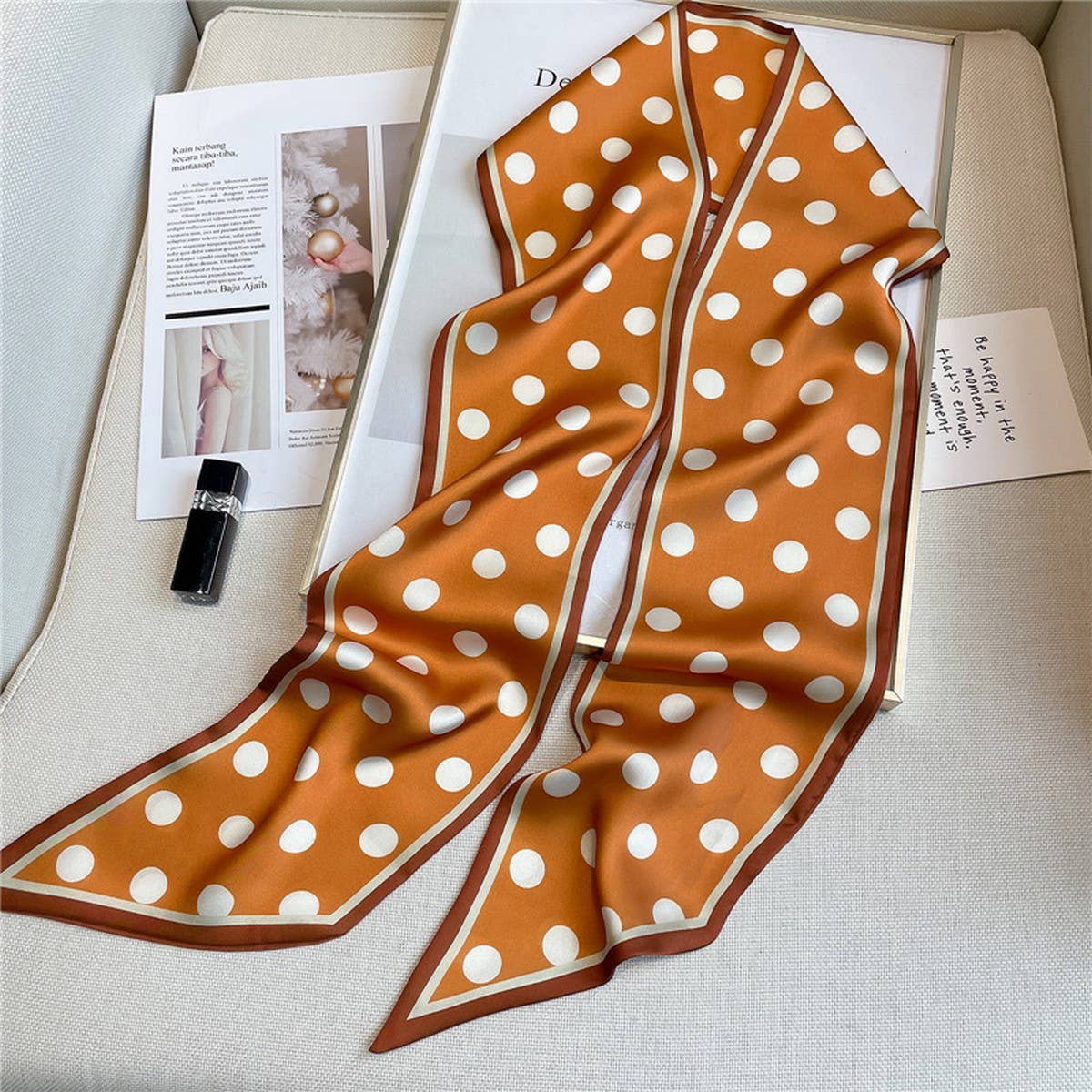 POLKA DOT SIMPLE GEOMETRIC LONG SILK HEAD SCARF