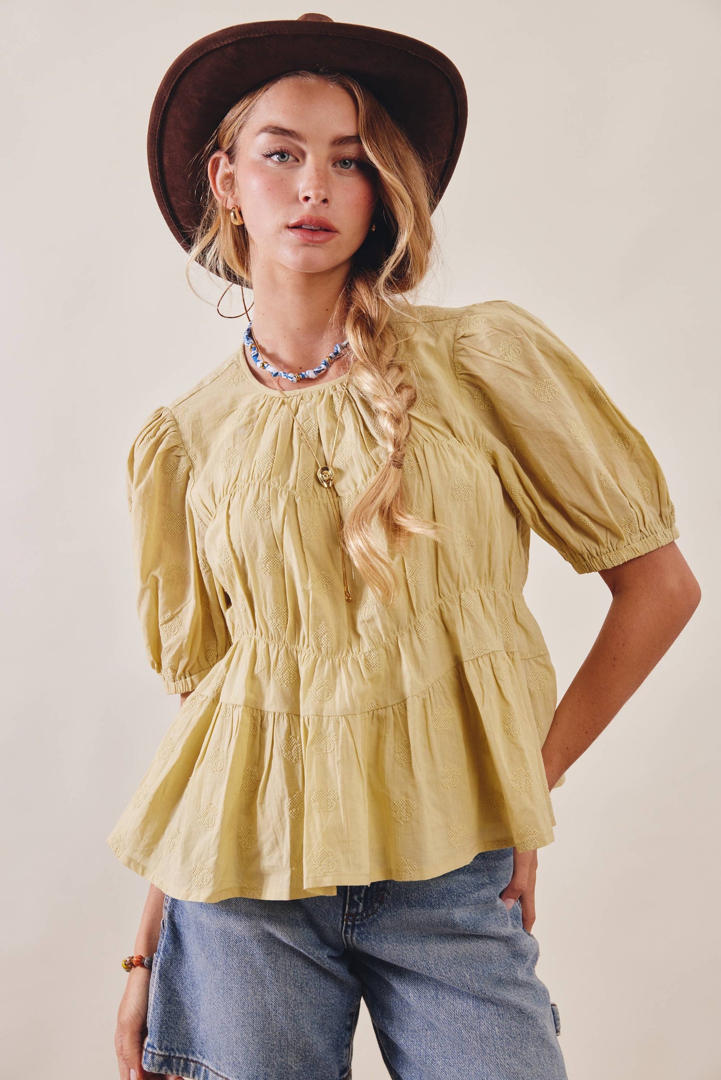 Embroidered Rose Peplum Blouse