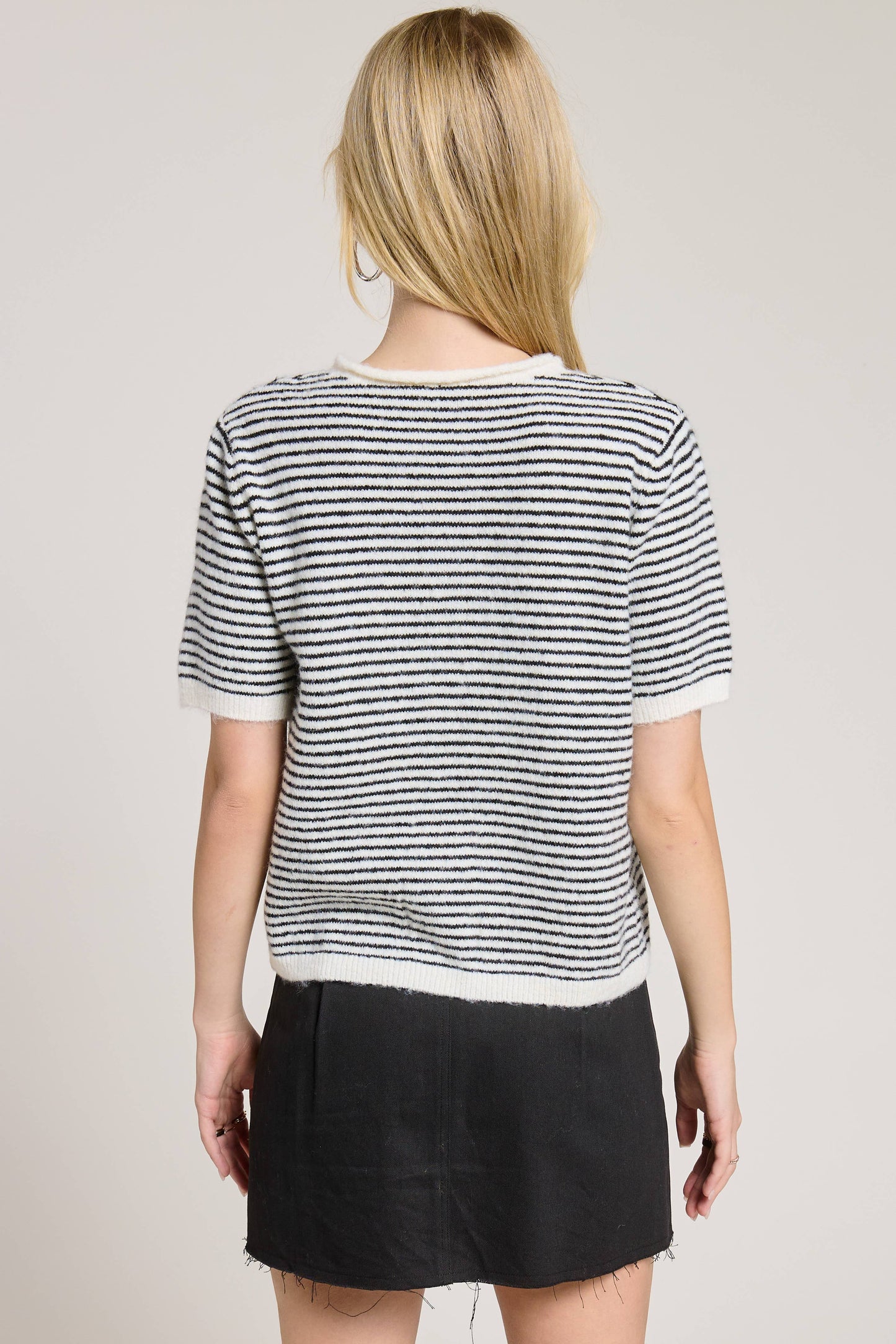 Mimosa - Striped Short Sleeve Button Cardigan