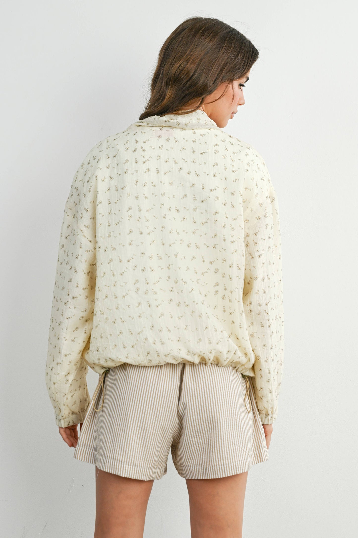 Floral Zip-Up Collared Jacket