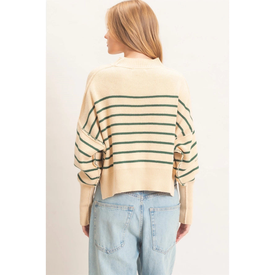 Green Striped Mocked Sweater