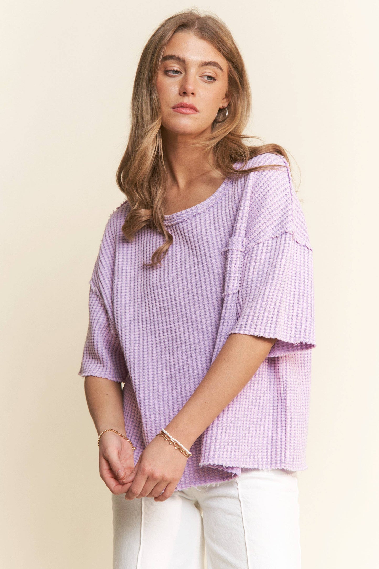 Mineral Washed Waffle Knit Short Sleeve Top