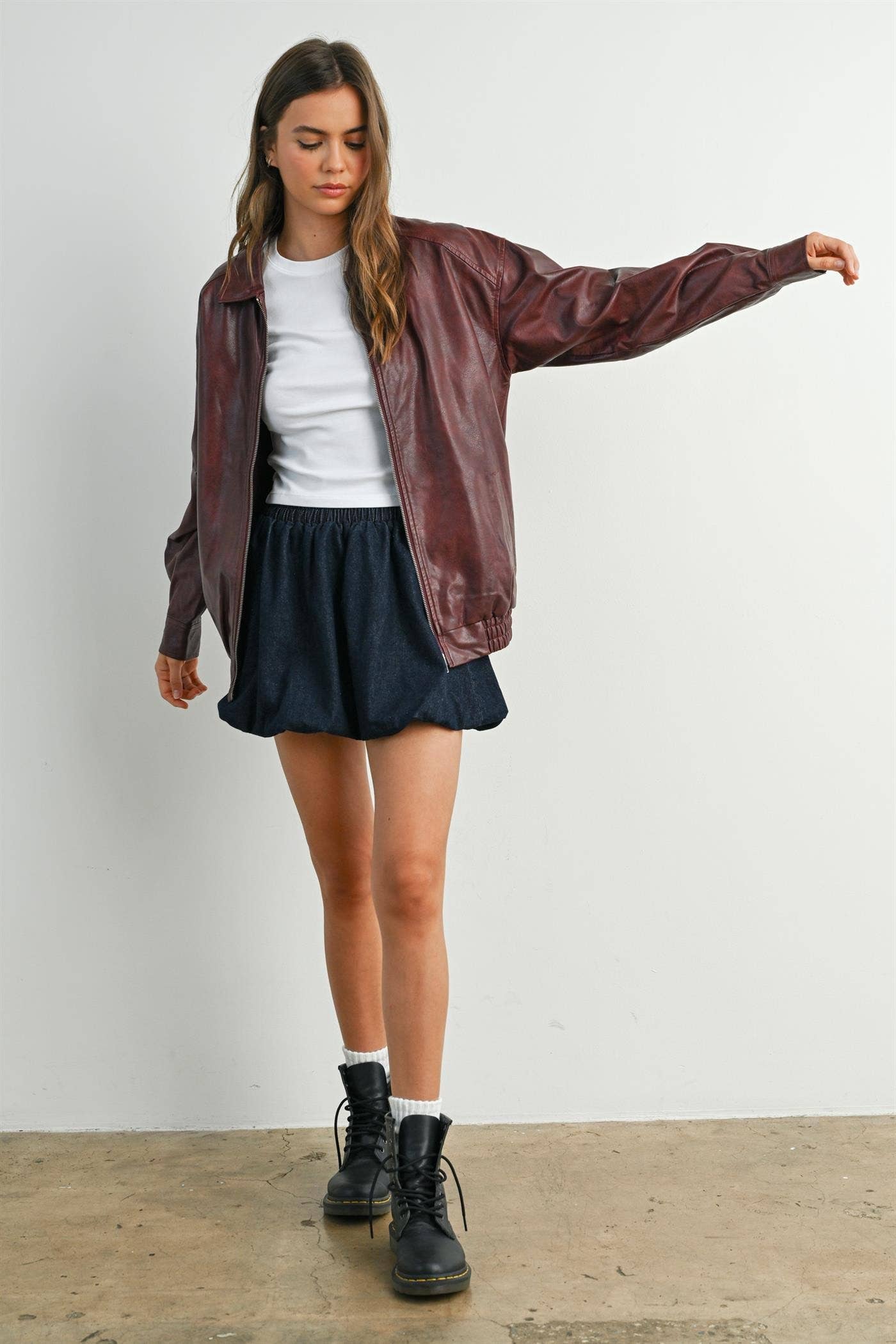 Collared Zip-Front Leather Jacket