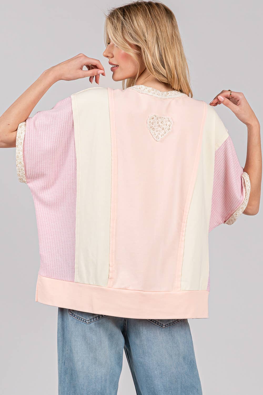 COLORBLOCK HALF BUTTON KNIT TOP (Sage + Fig)