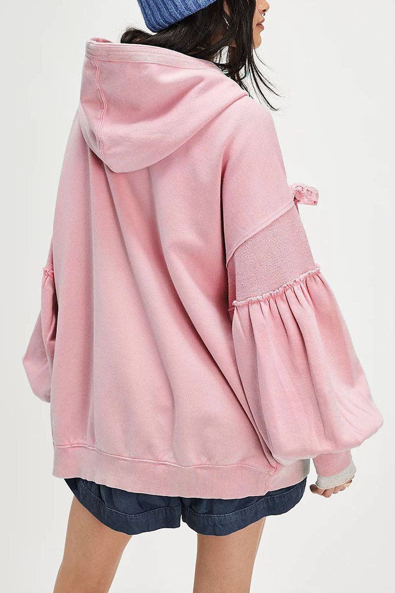 Mccolin - Tie-Sleeve Puff Zip-Up Hoodie