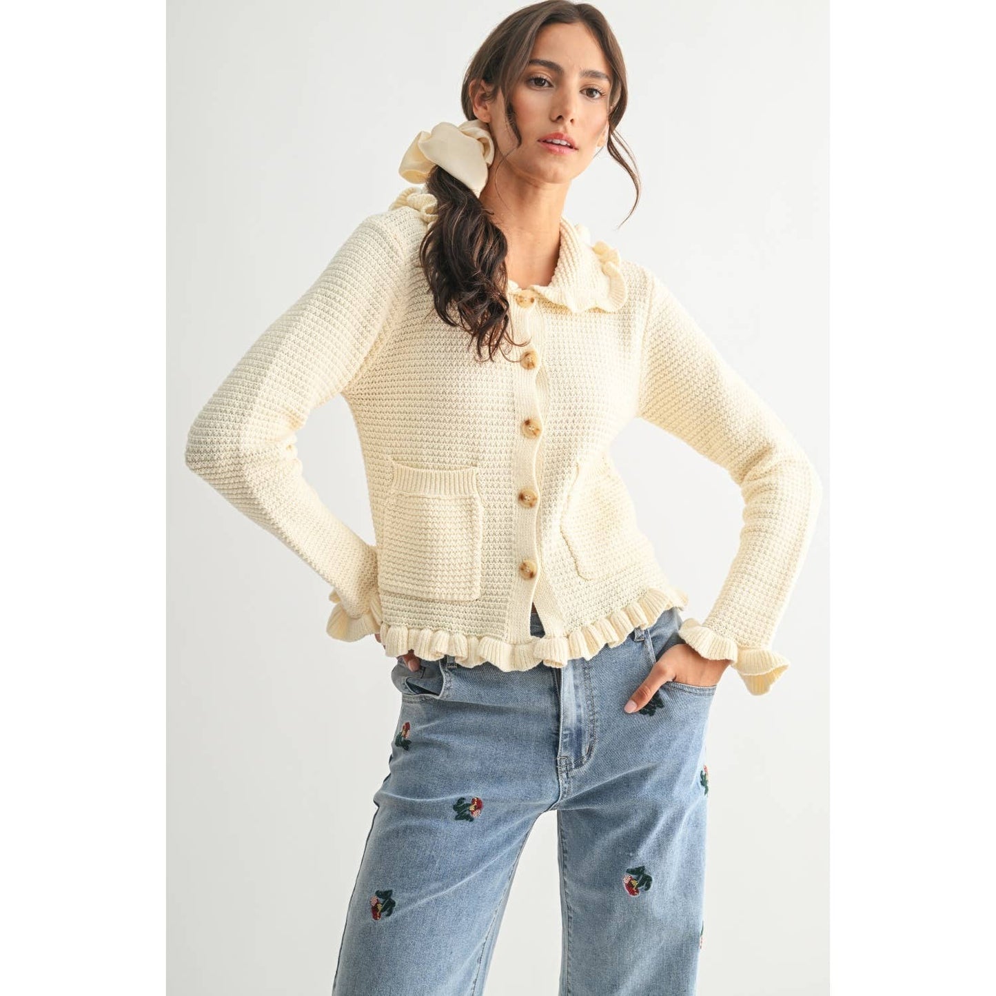 RUFFLED KNIT CARDIGAN