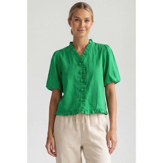 Ruffle Detail Bubble Sleeve Top